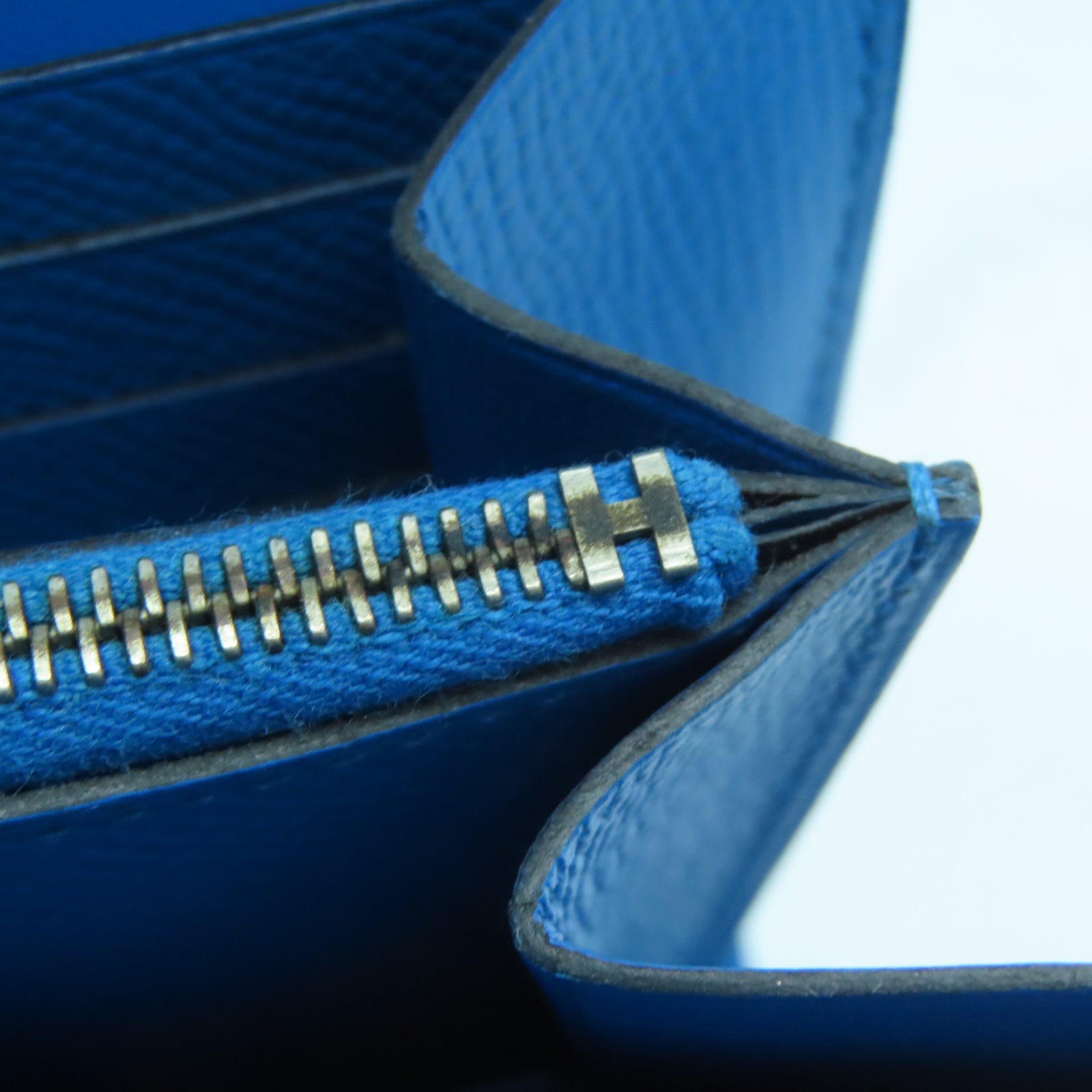 HERMES Epsom皮革Constance Long Wallet銀扣長錢包藍色