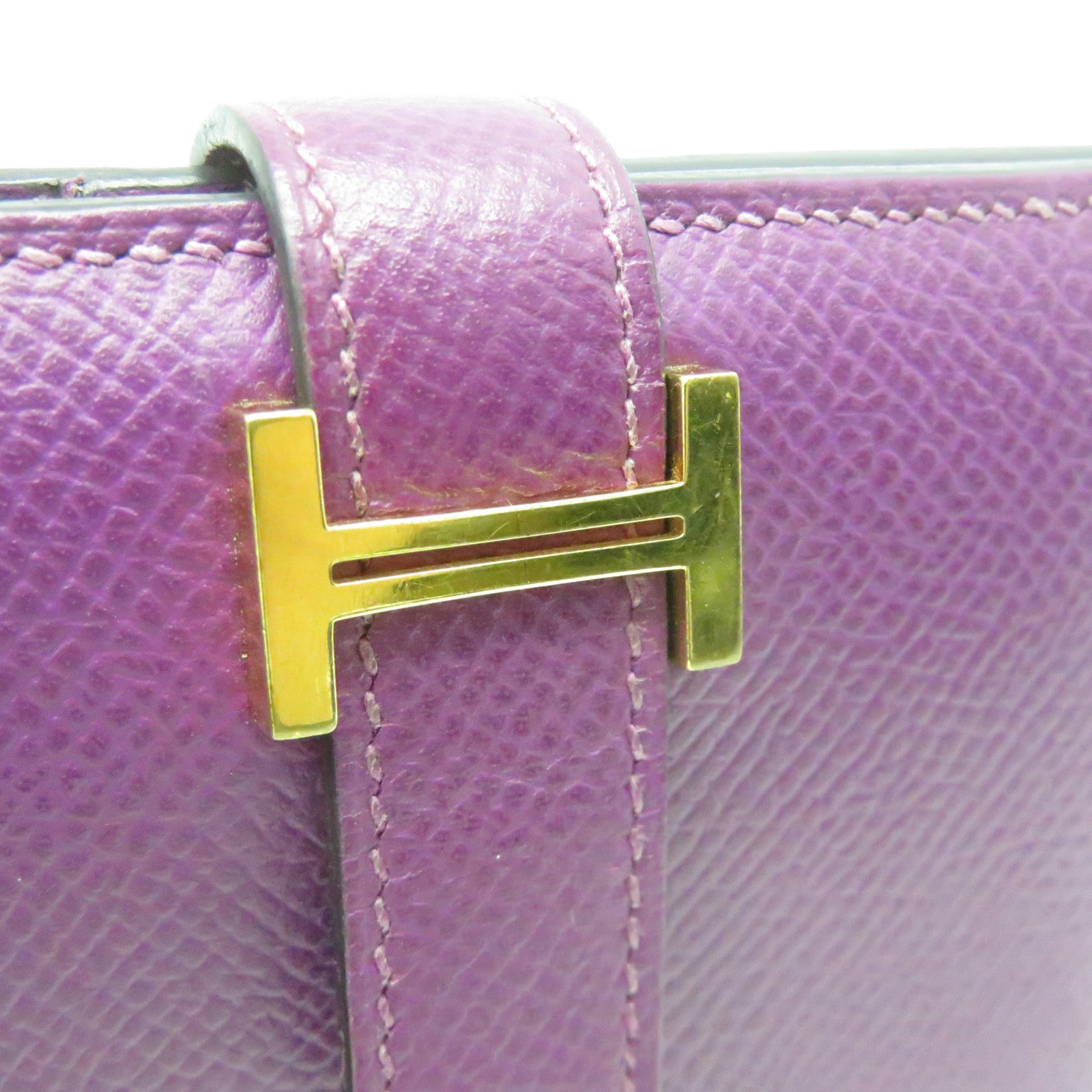HERMES Epsom Leather Bearn W Snap Gold Buckle Wallet Anemone Purple