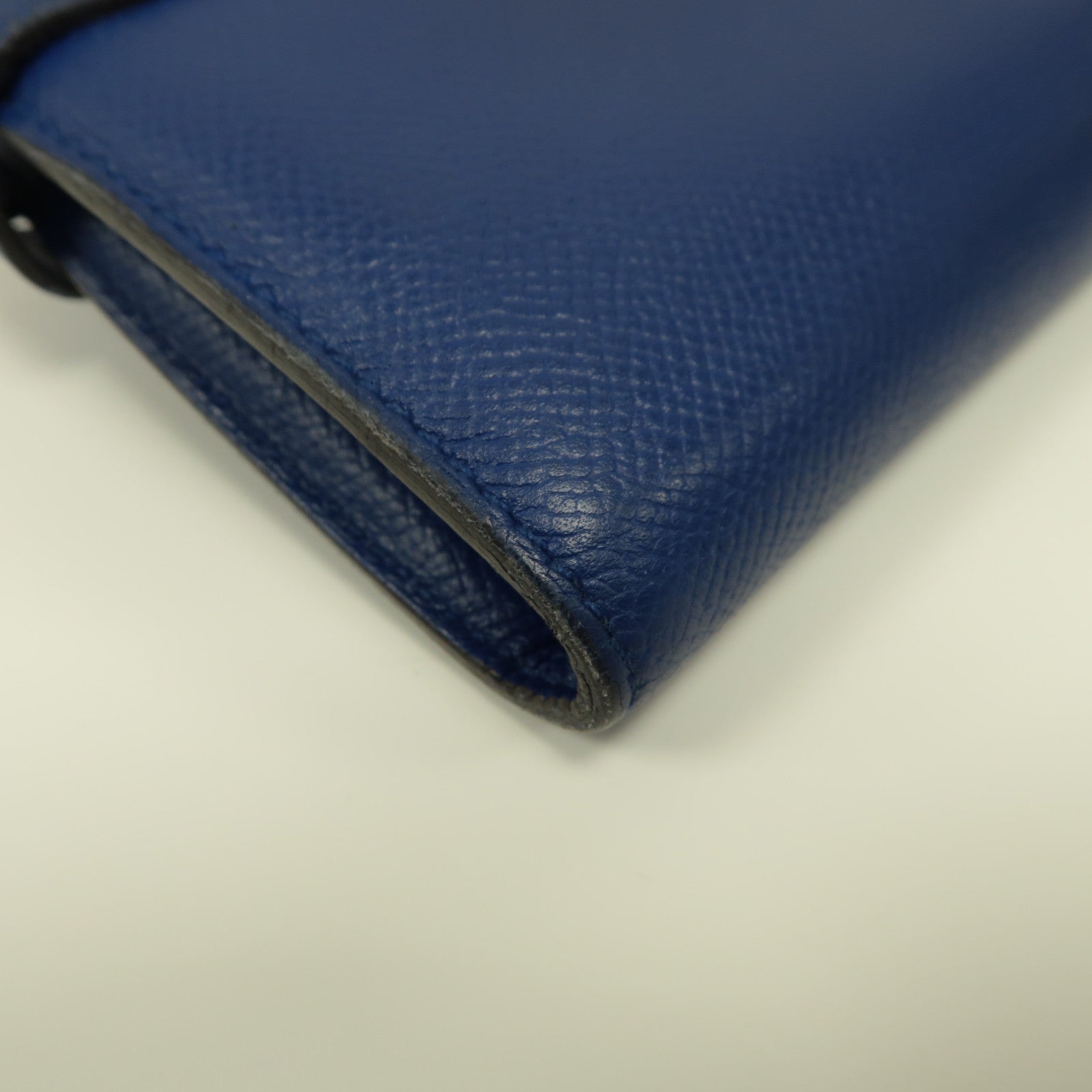 HERMES Epsom皮革Kelly Wallet銀扣長錢包電光藍色