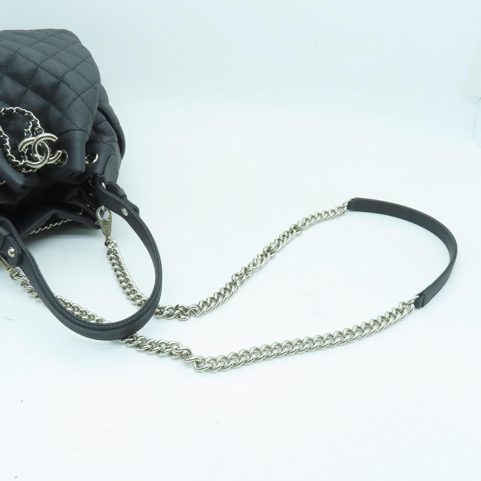 CHANEL 菱格牛皮皮革Chain Shoulder Bag銀扣鏈帶肩背袋灰色