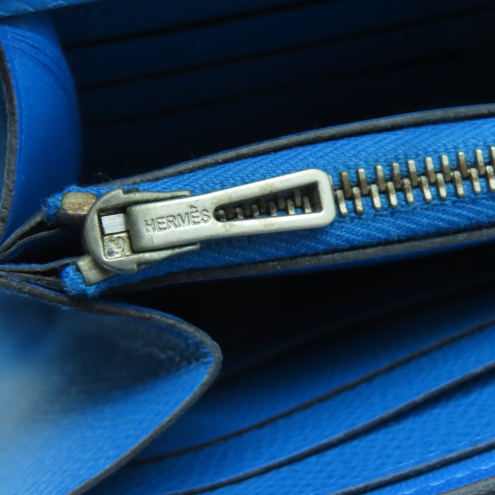 HERMES Epsom皮革Constance Long Wallet銀扣長錢包藍色