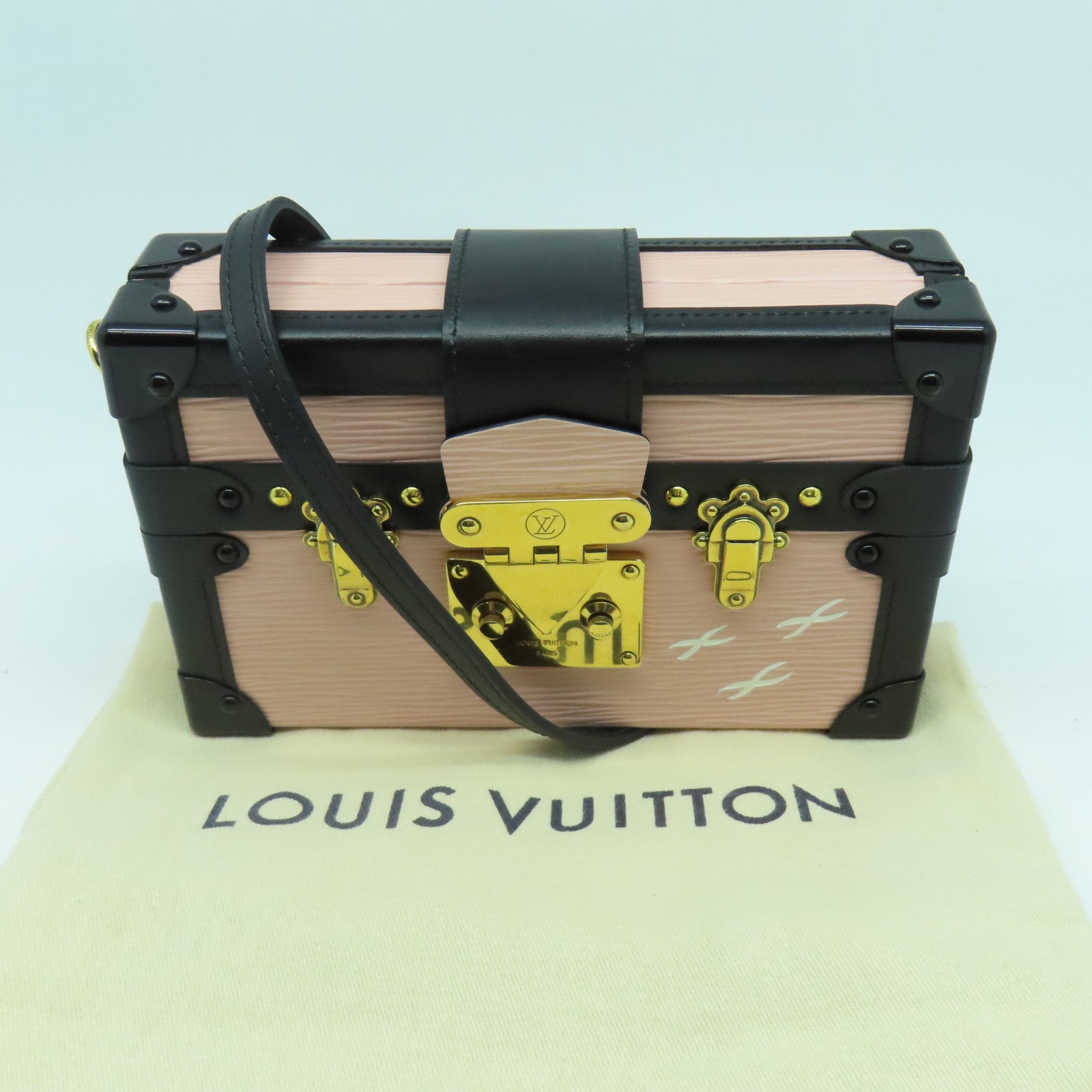 LOUIS VUITTON Epi Petite Malle金扣肩背袋黑色/粉紅色