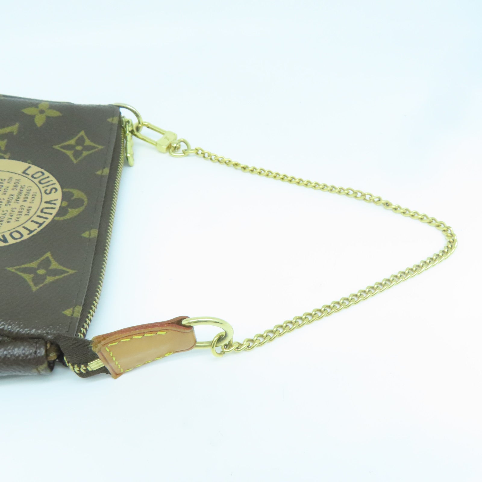 LOUIS VUITTON Monogram Pochette Accessories金扣鏈帶肩背袋啡色