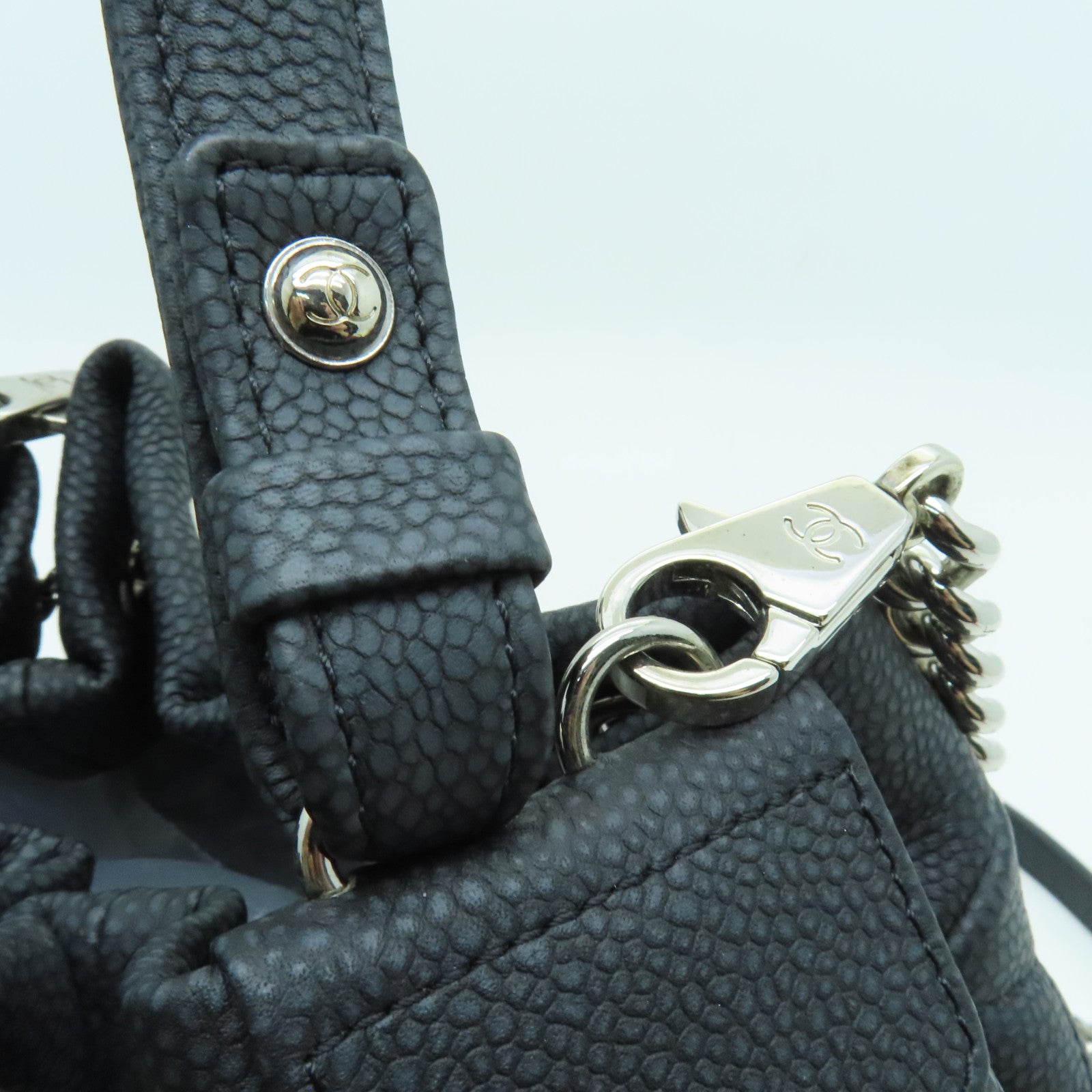 CHANEL 菱格牛皮皮革Chain Shoulder Bag銀扣鏈帶肩背袋灰色
