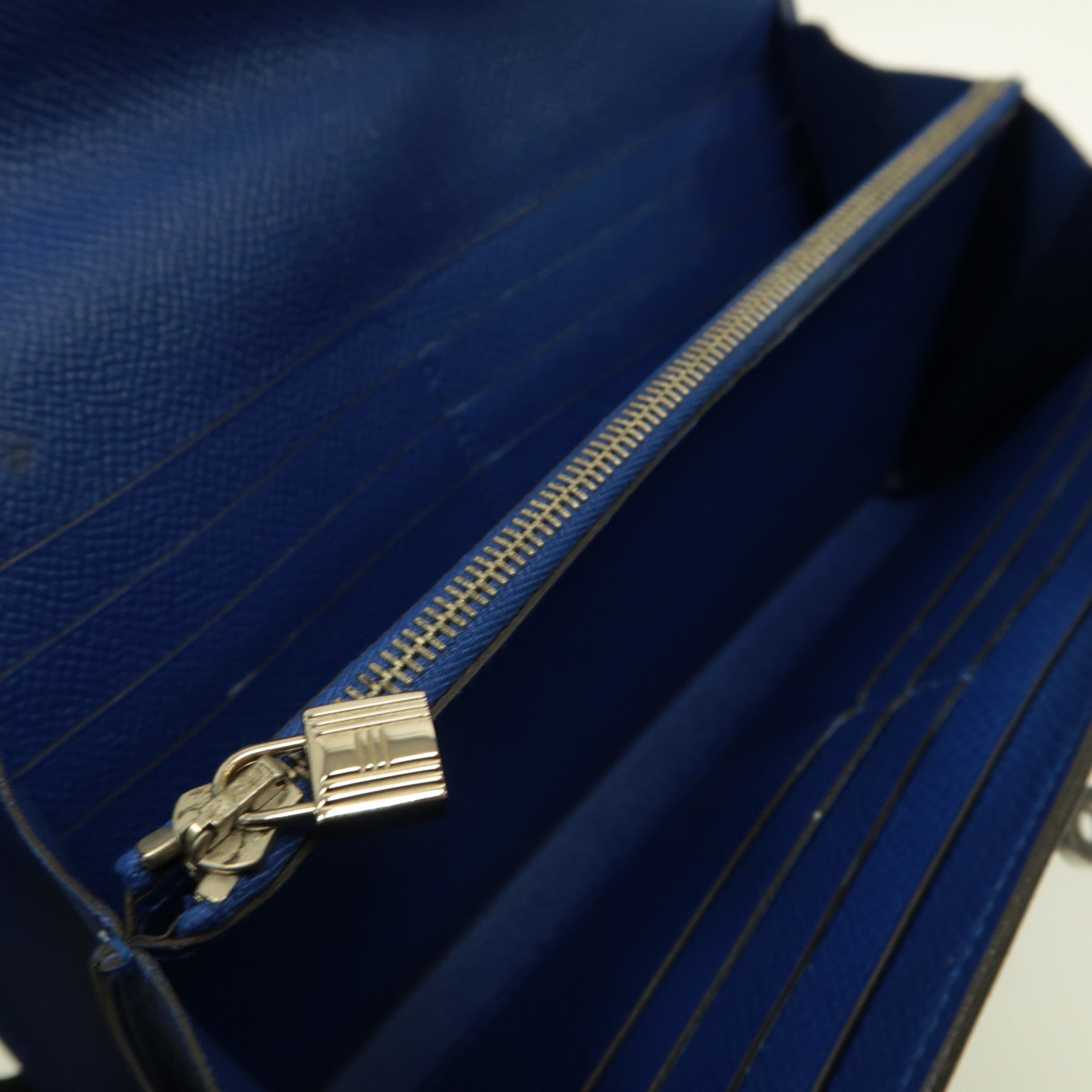 HERMES Epsom皮革Kelly Wallet銀扣長錢包電光藍色