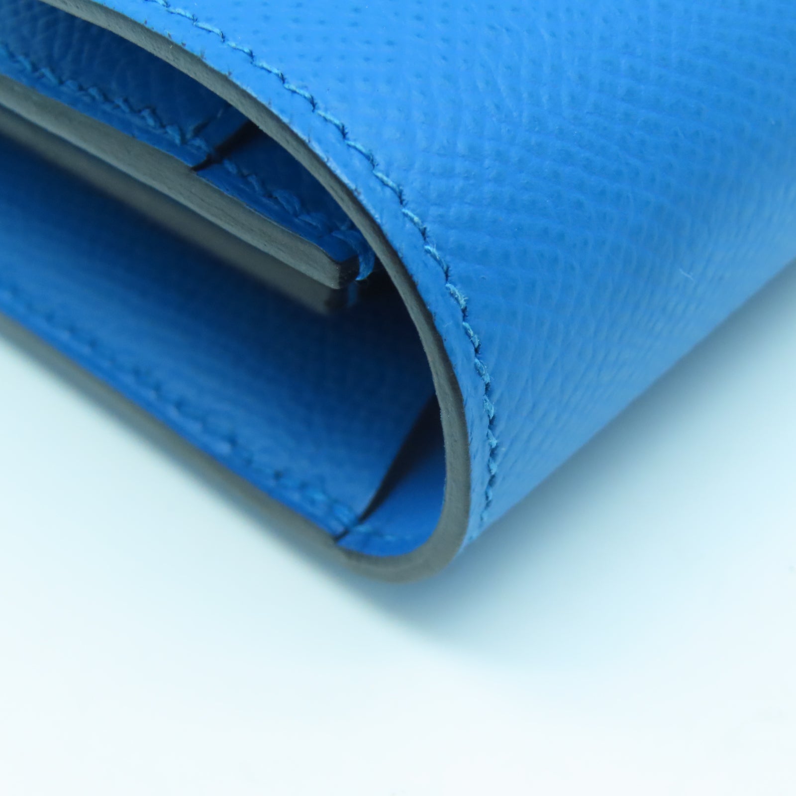 HERMES Epsom皮革Constance Long Wallet銀扣長錢包藍色