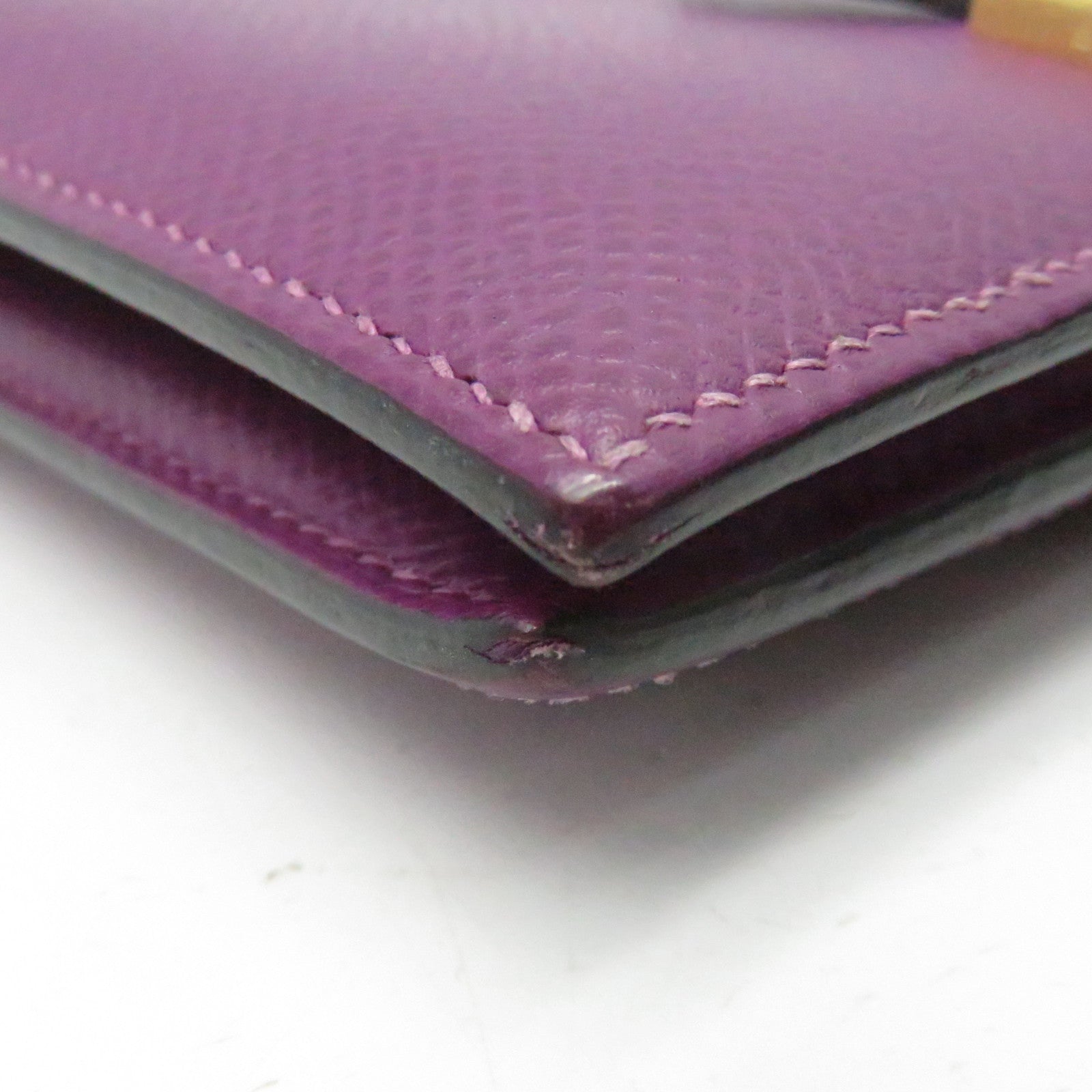 HERMES Epsom Leather Bearn W Snap Gold Buckle Wallet Anemone Purple