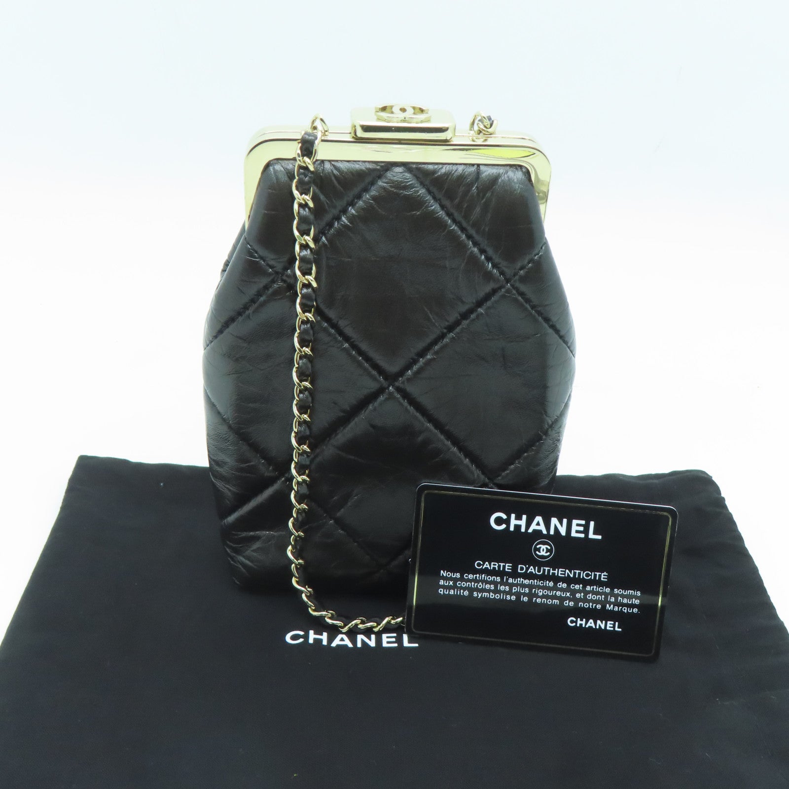 CHANEL rhombic cowhide leather Chain Shoulder Bag gold buckle chain shoulder bag black