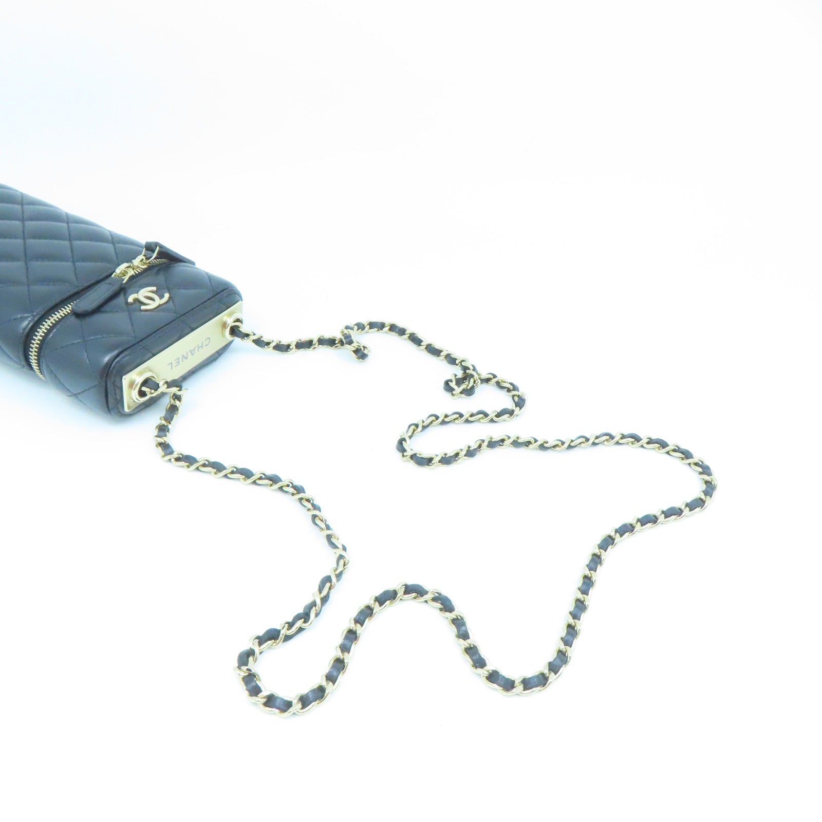 CHANEL 菱格羊皮皮革Chain Shoulder Bag金扣鏈帶肩背袋黑色
