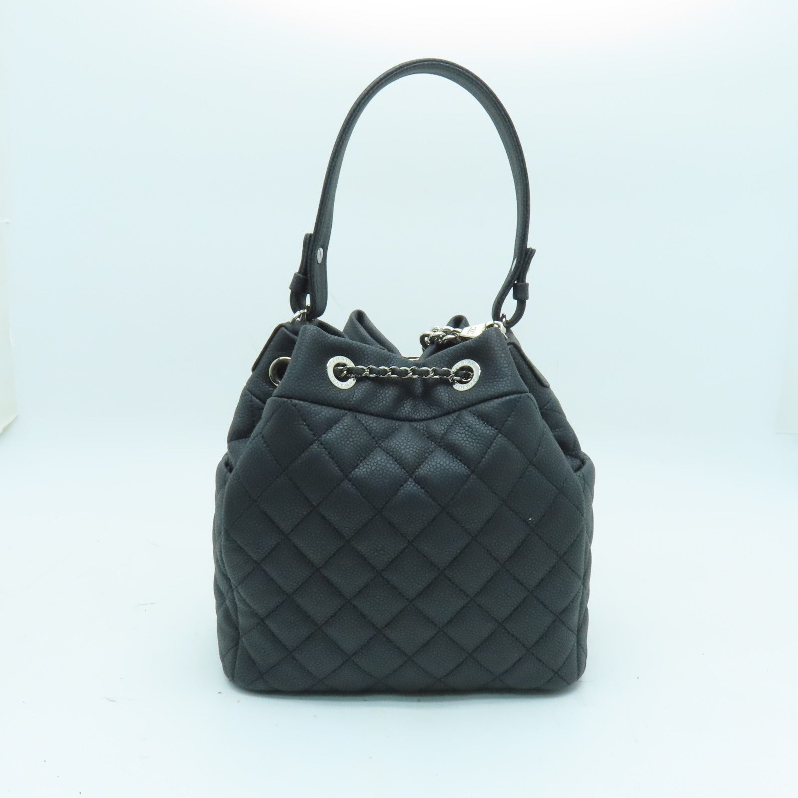 CHANEL 菱格牛皮皮革Chain Shoulder Bag銀扣鏈帶肩背袋灰色