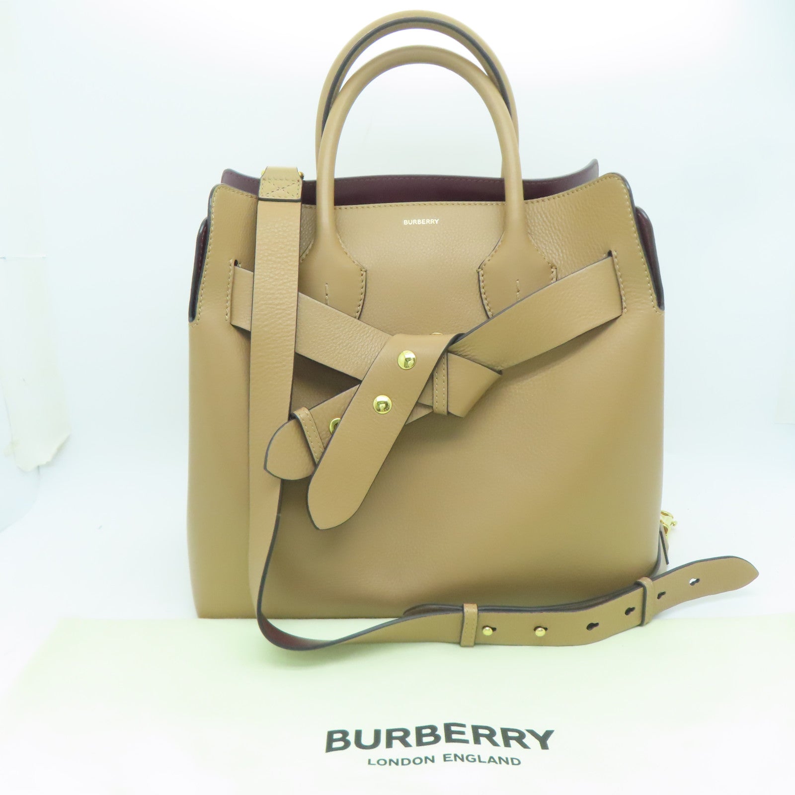 BURBERRY 牛皮皮革2Way Shoulder金扣手挽肩背兩用袋啡色