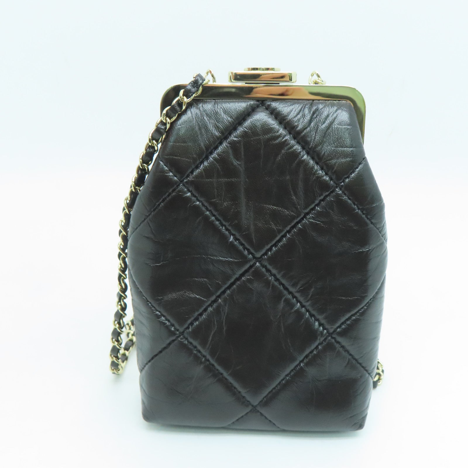 CHANEL rhombic cowhide leather Chain Shoulder Bag gold buckle chain shoulder bag black
