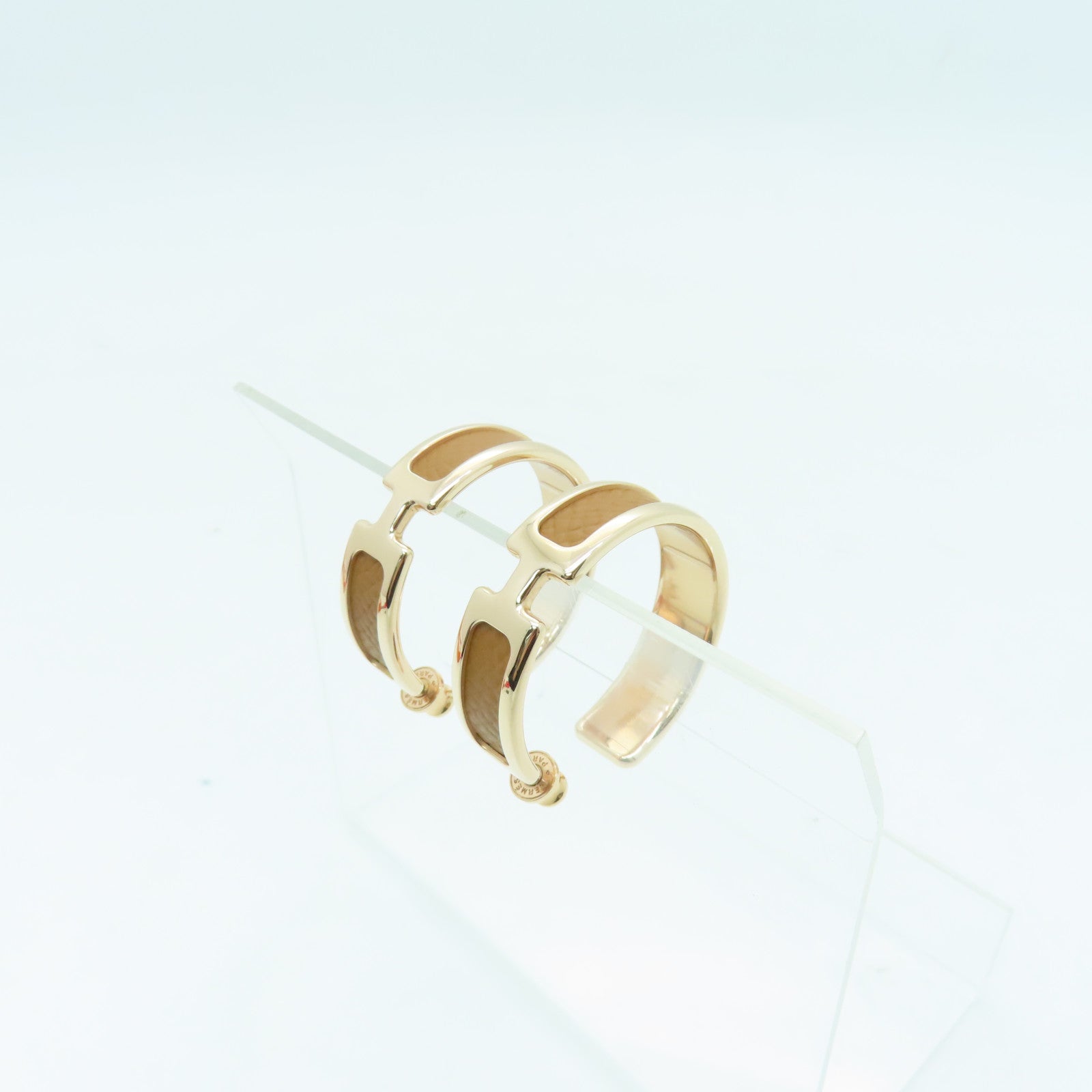 HERMES Epsom Leather/Metal Olympe Earring Gold Buckle Brown/Gold