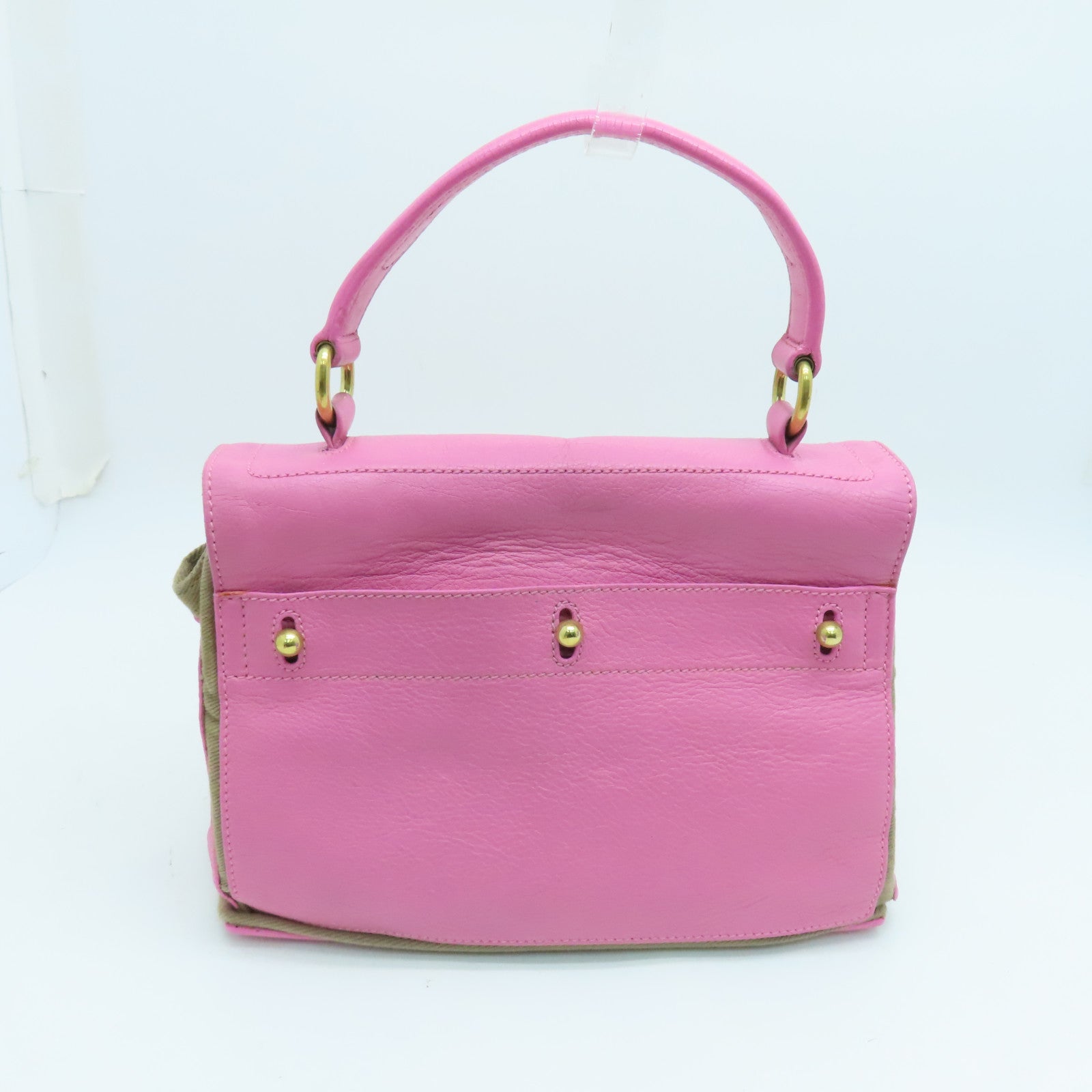 YVES SAINT LAURENT 皮革/帆布Handbag金扣手挽袋粉红色