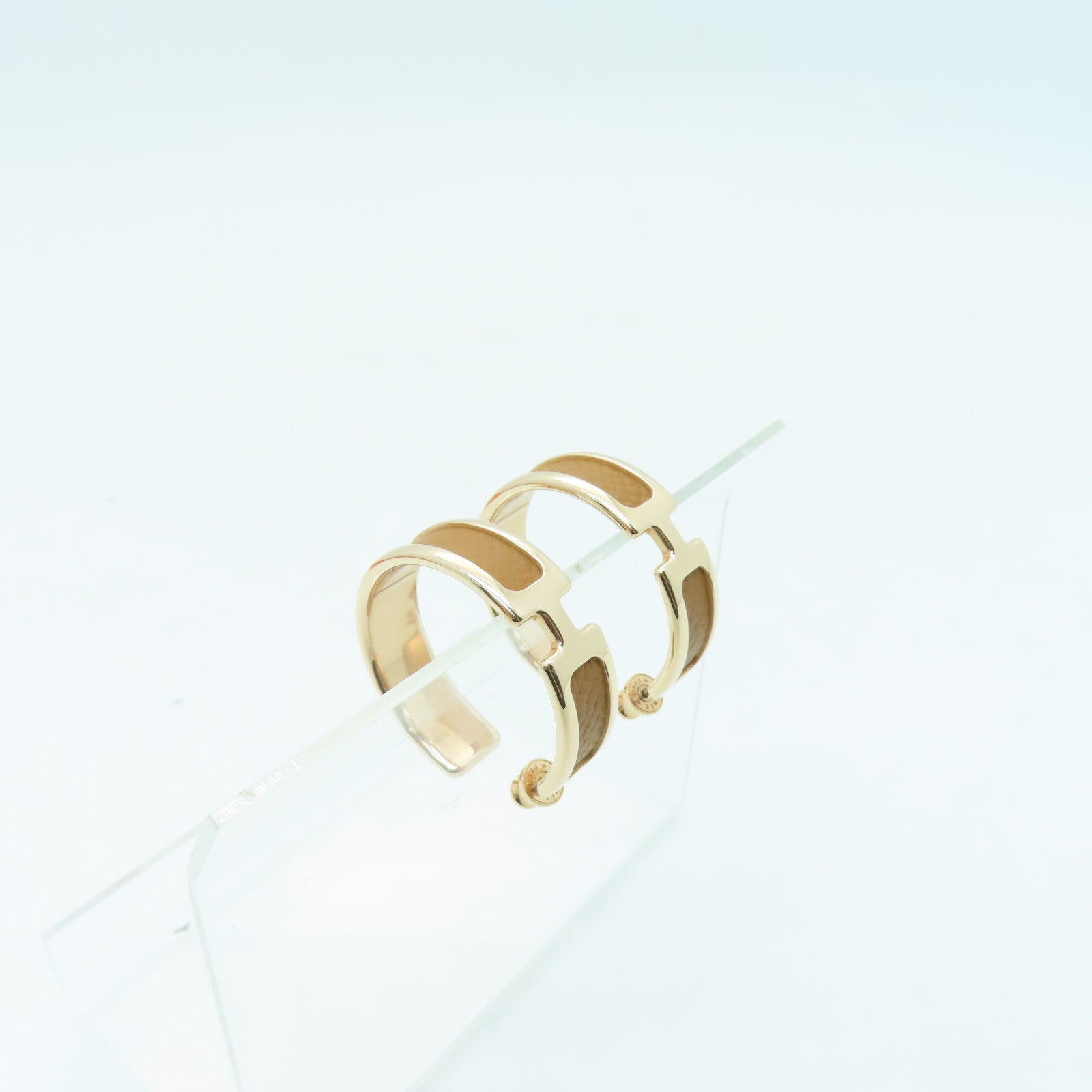 HERMES Epsom Leather/Metal Olympe Earring Gold Buckle Brown/Gold