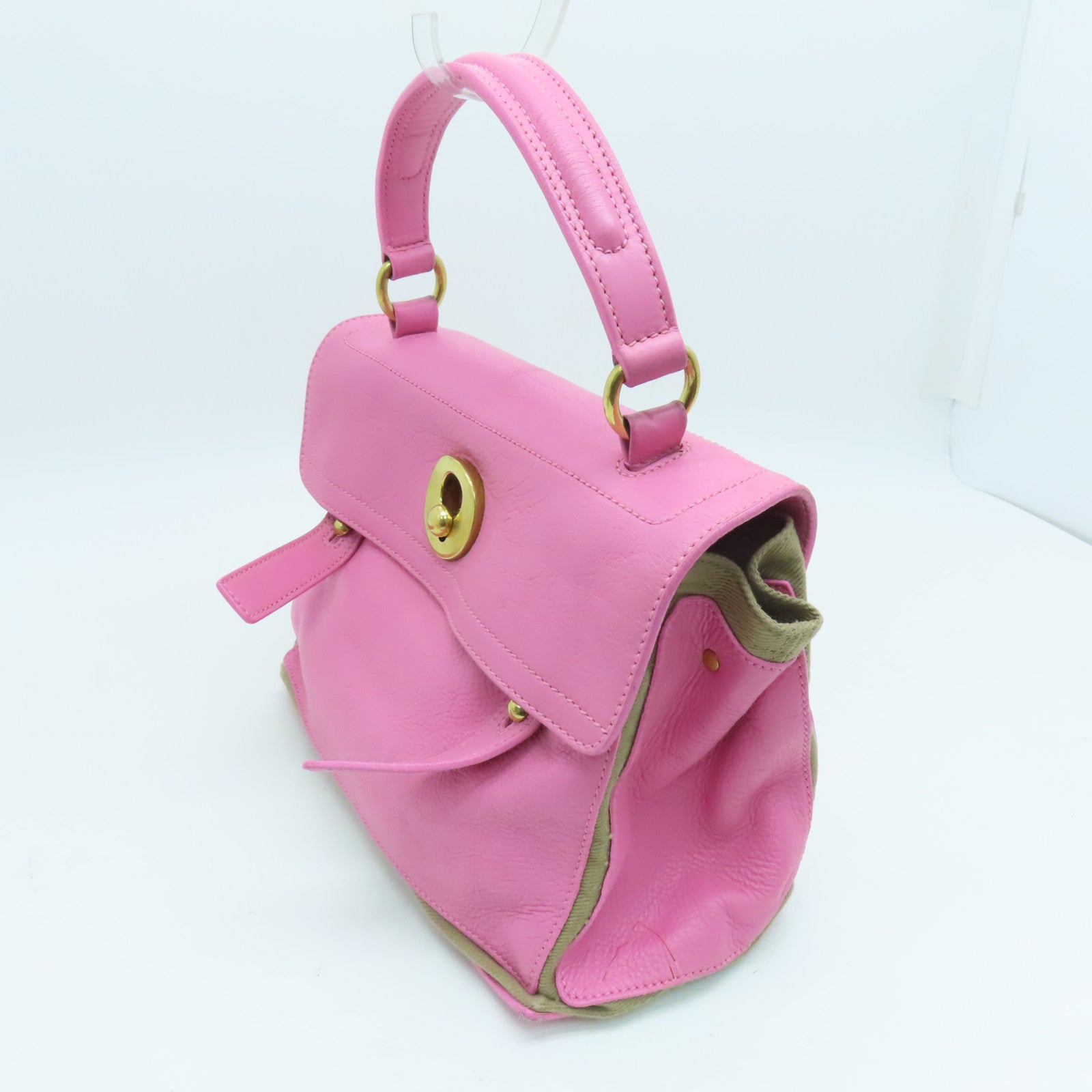YVES SAINT LAURENT 皮革/帆布Handbag金扣手挽袋粉红色