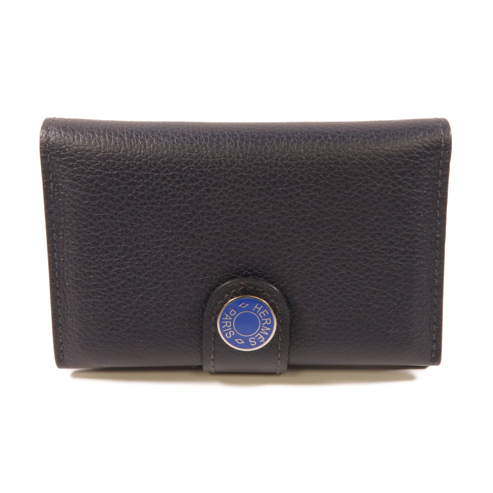 HERMES Evercolor皮革R M S Card Holder銀扣卡片套深藍色