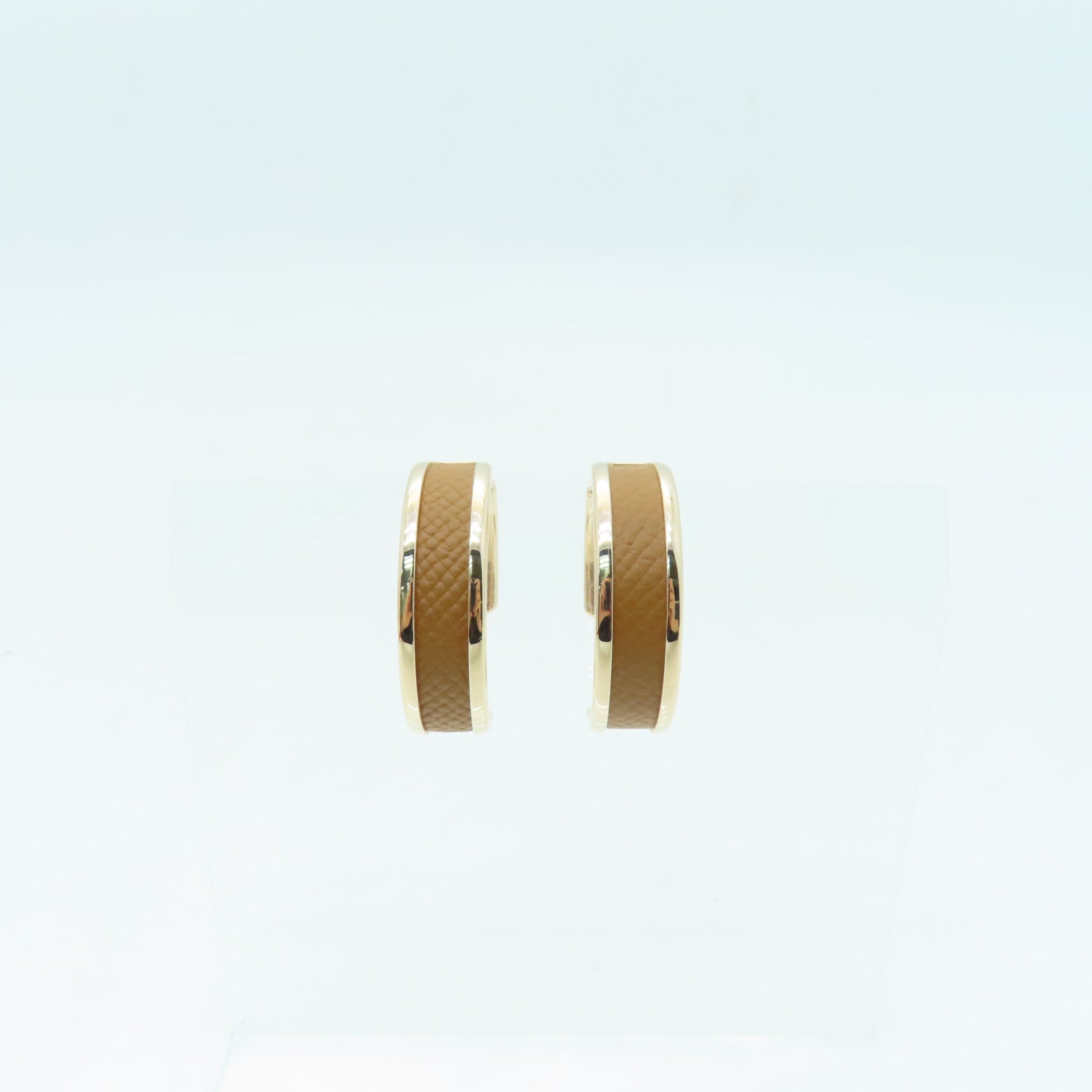 HERMES Epsom Leather/Metal Olympe Earring Gold Buckle Brown/Gold