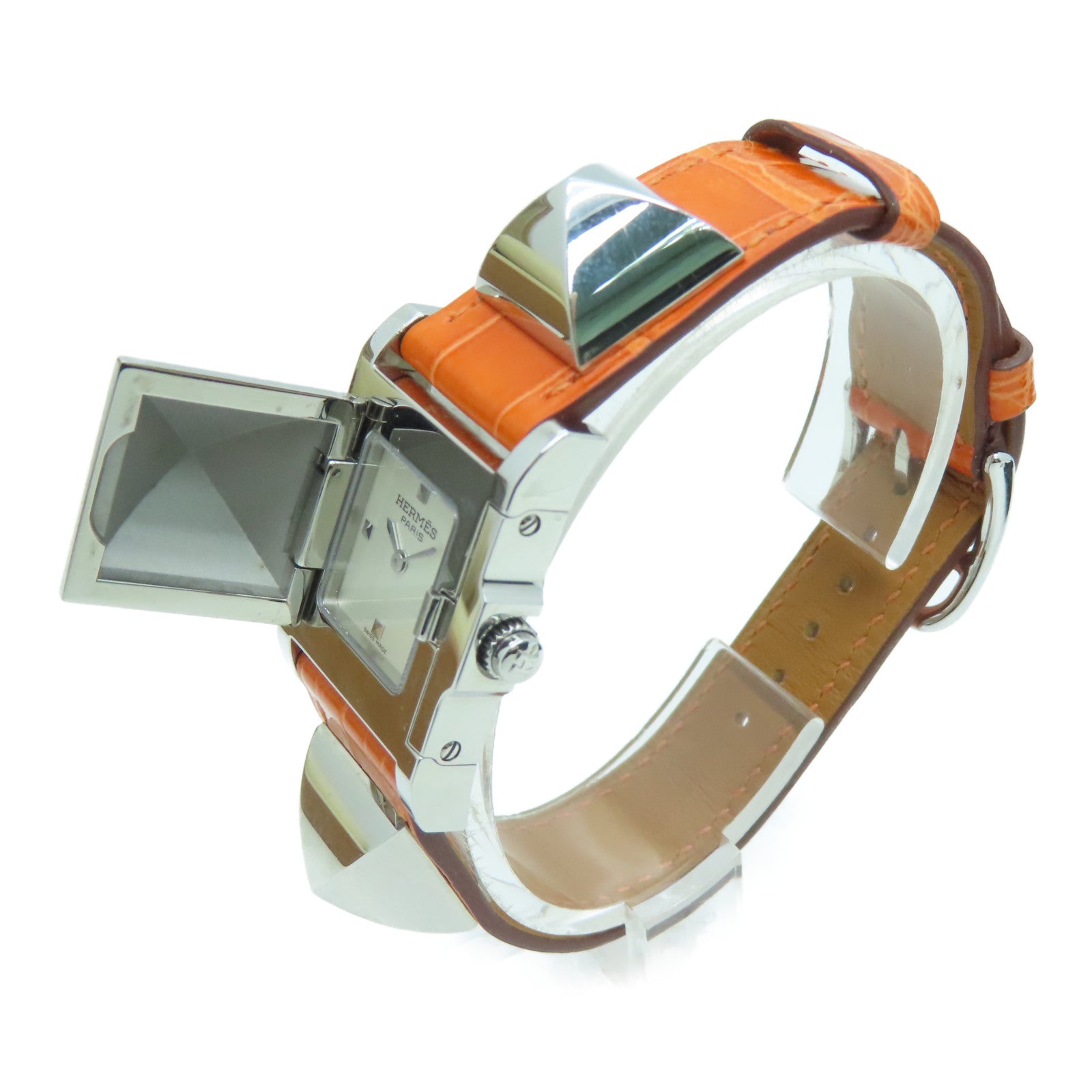 HERMES [Sharp Discount] Medor Stainless Steel/Alligator Leather Watch Quartz Movement Beige