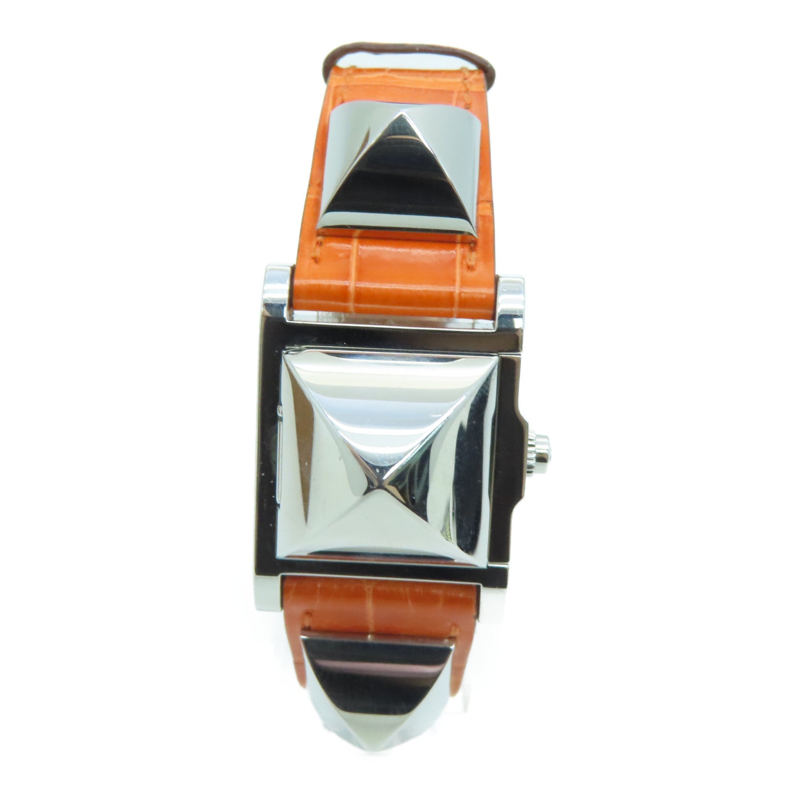 HERMES [Sharp Discount] Medor Stainless Steel/Alligator Leather Watch Quartz Movement Beige
