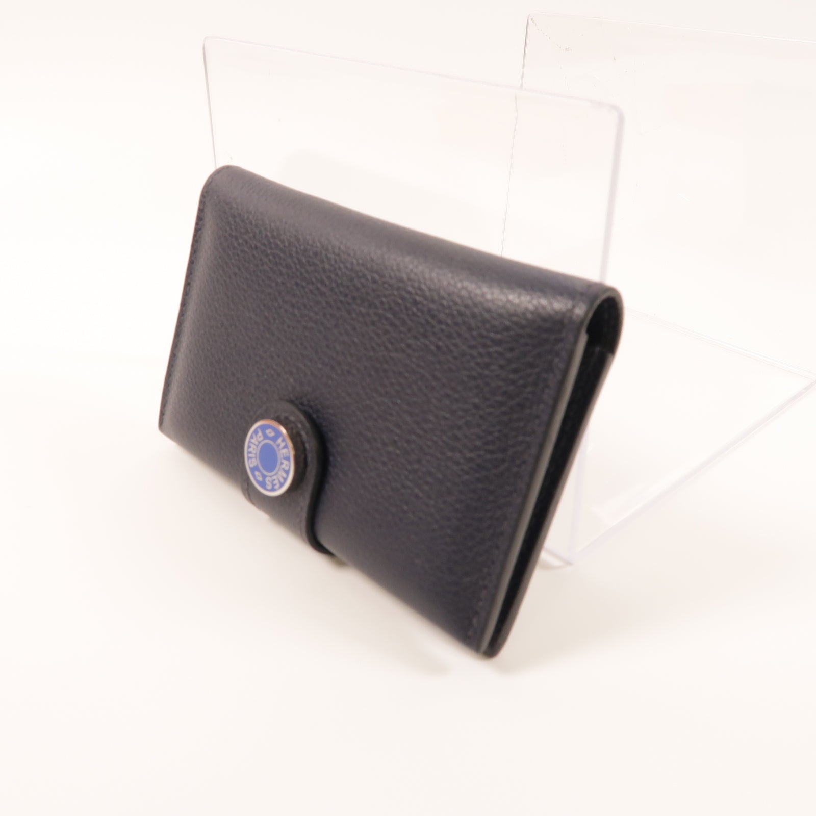 HERMES Evercolor皮革R M S Card Holder銀扣卡片套深藍色