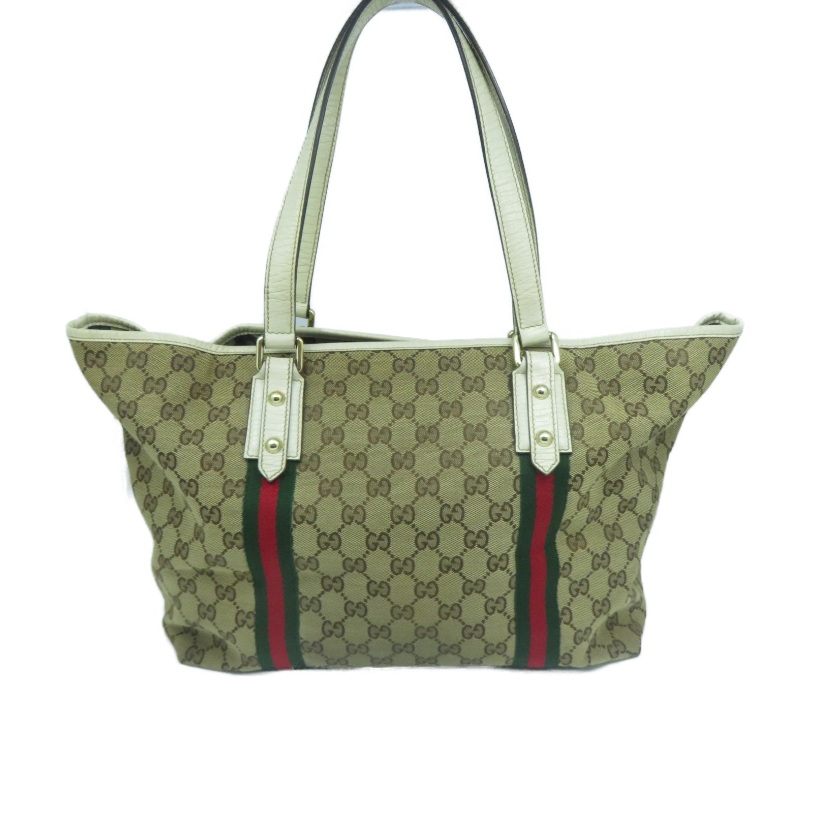 GUCCI 帆布Tote Bag金扣手挽袋白色/啡色