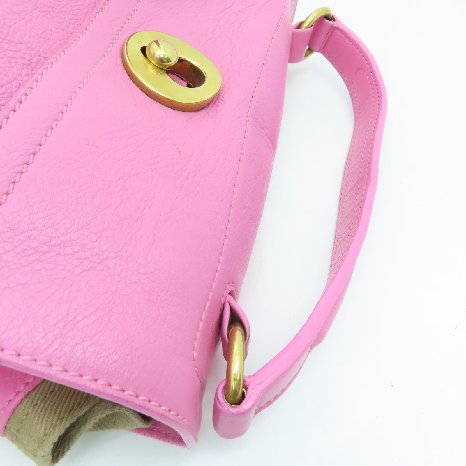 YVES SAINT LAURENT 皮革/帆布Handbag金扣手挽袋粉红色