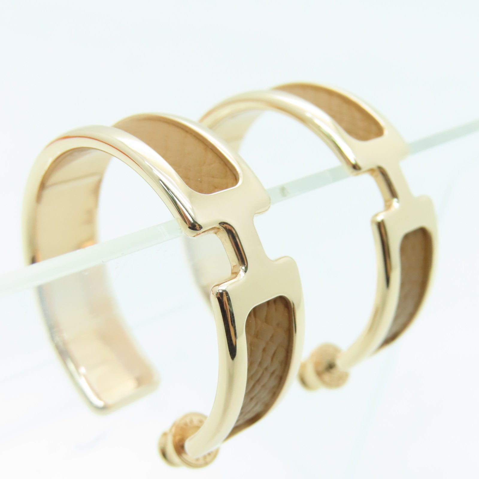 HERMES Epsom Leather/Metal Olympe Earring Gold Buckle Brown/Gold