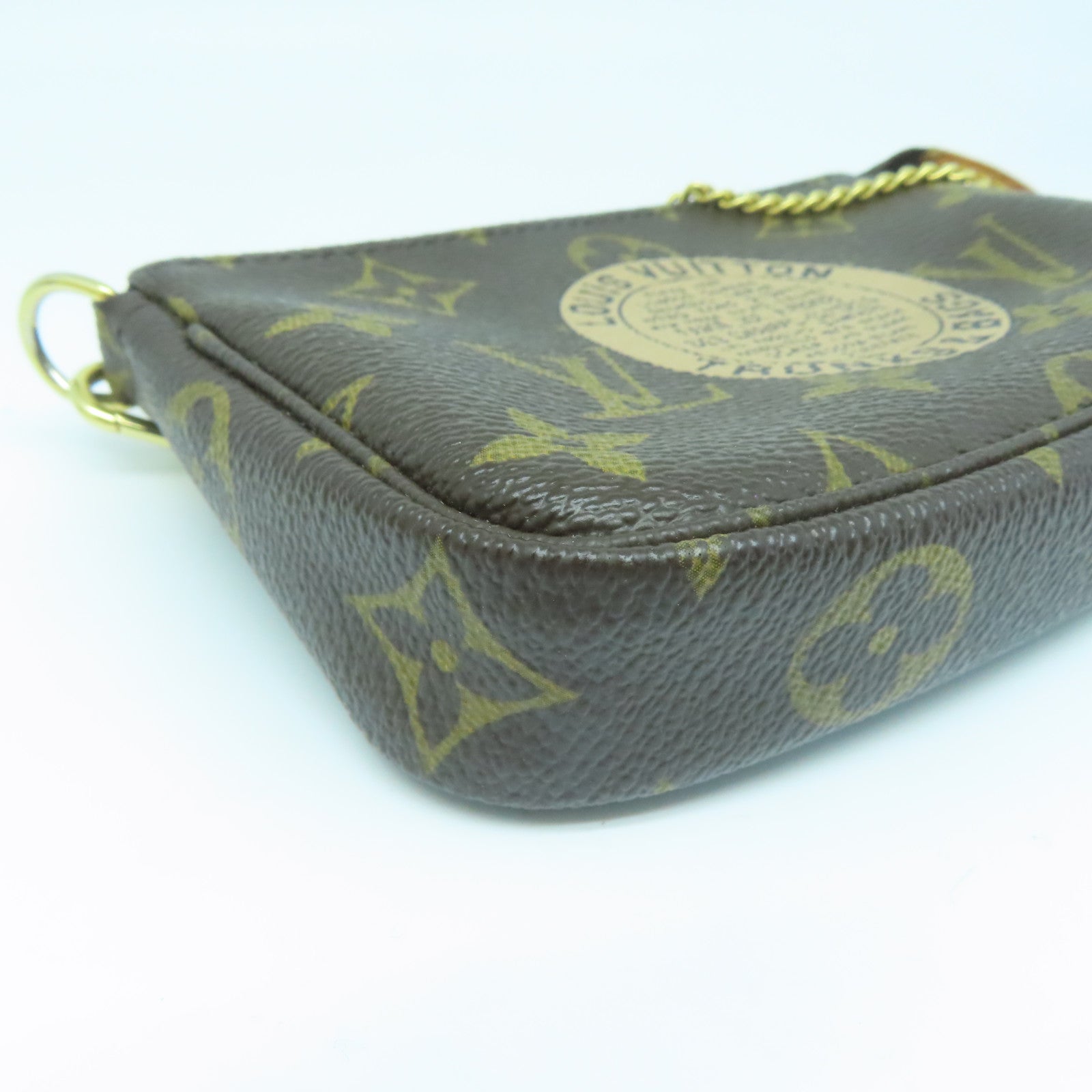 LOUIS VUITTON Monogram Pochette Accessories金扣鏈帶肩背袋啡色
