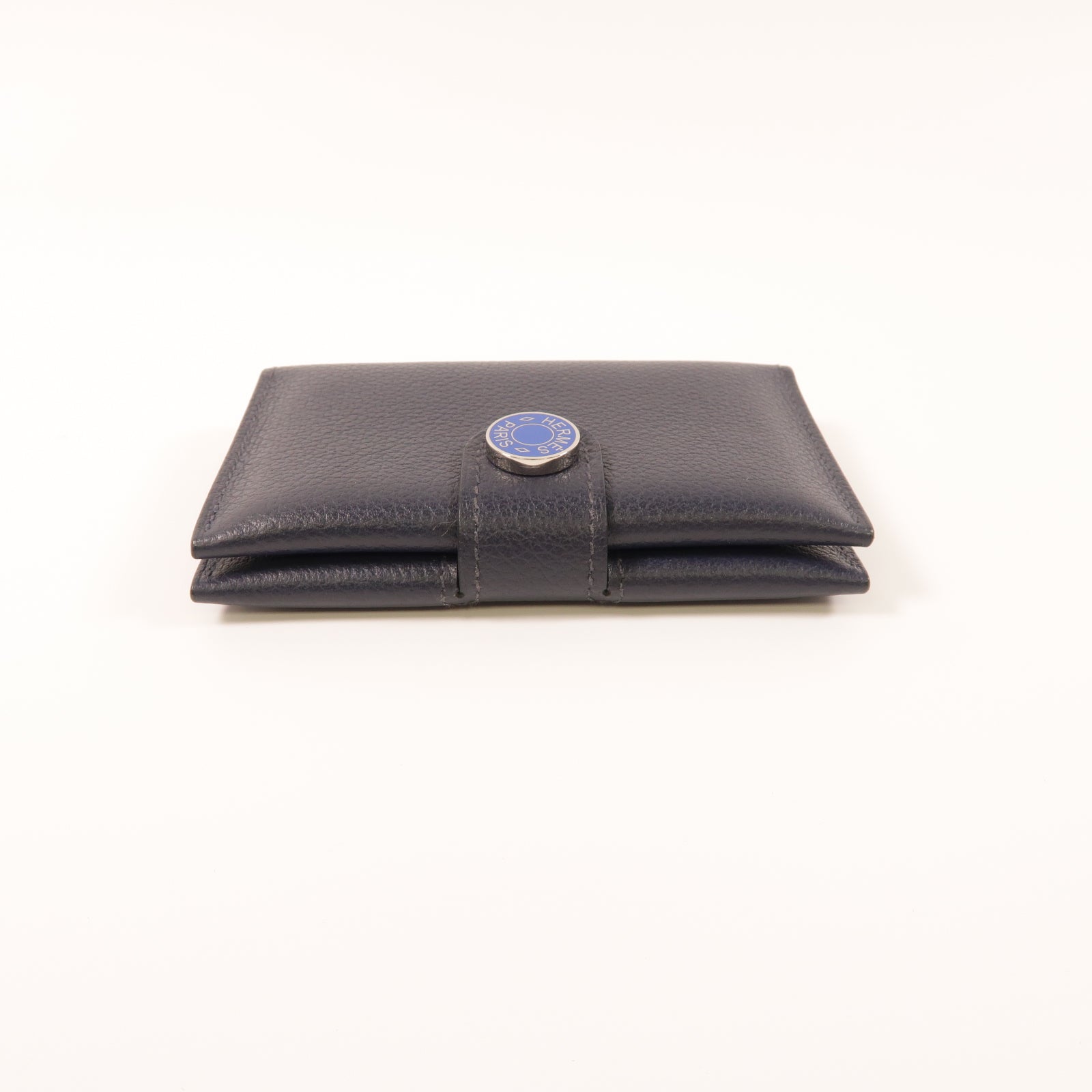 HERMES Evercolor皮革R M S Card Holder銀扣卡片套深藍色
