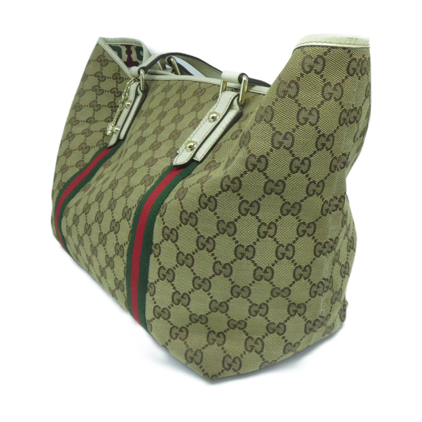 GUCCI 帆布Tote Bag金扣手挽袋白色/啡色