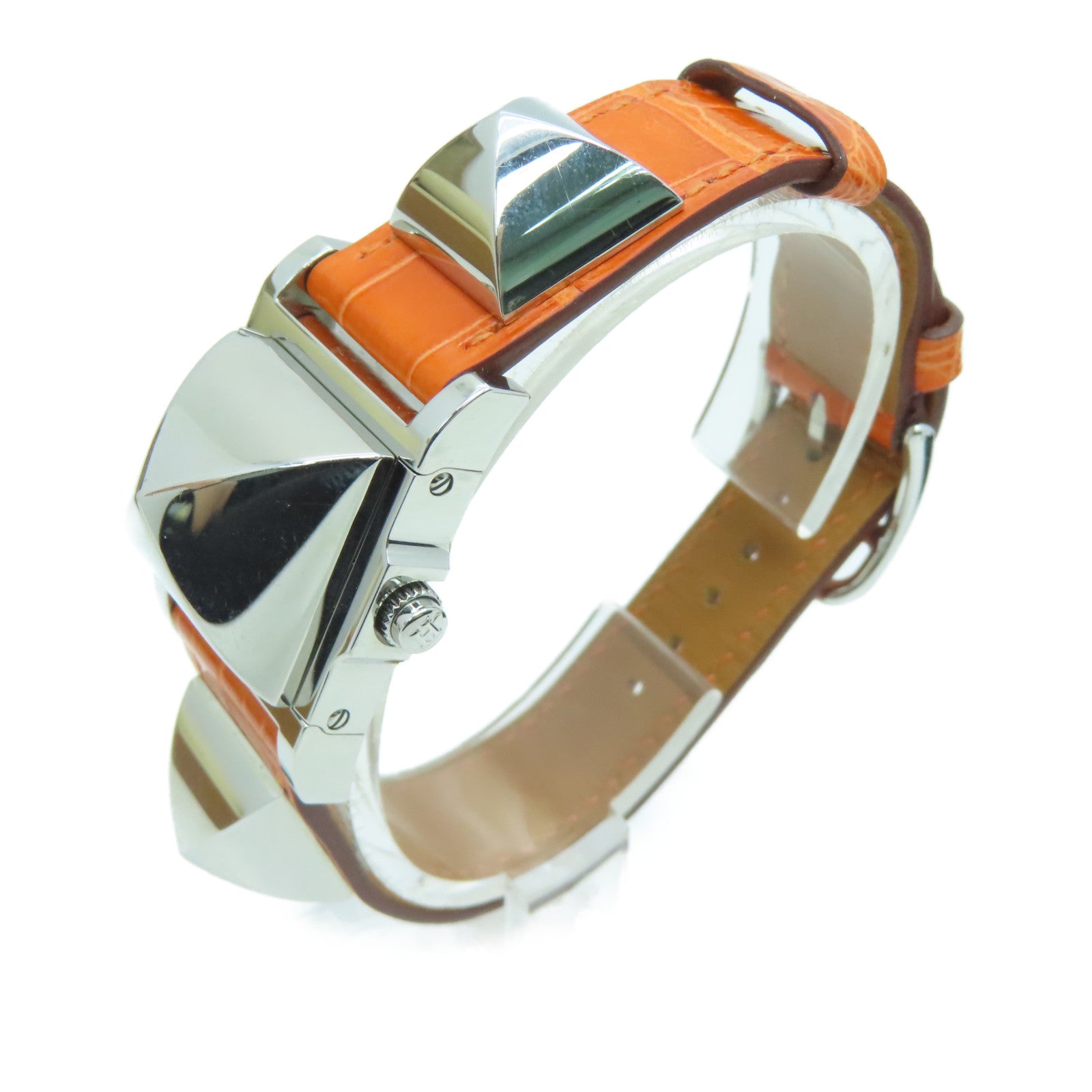 HERMES [Sharp Discount] Medor Stainless Steel/Alligator Leather Watch Quartz Movement Beige