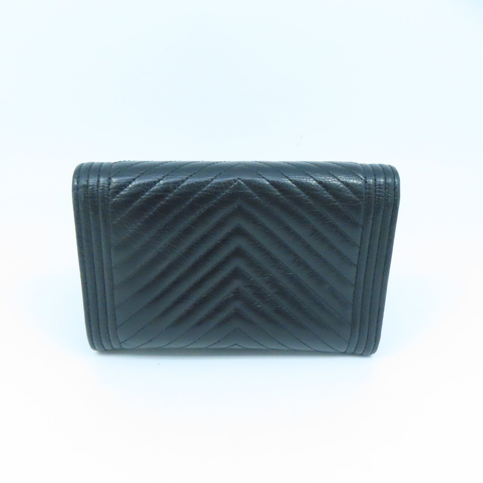 CHANEL Twill Caviar Leather Boy Chanel Wallet Silver Buckle Long Wallet Black
