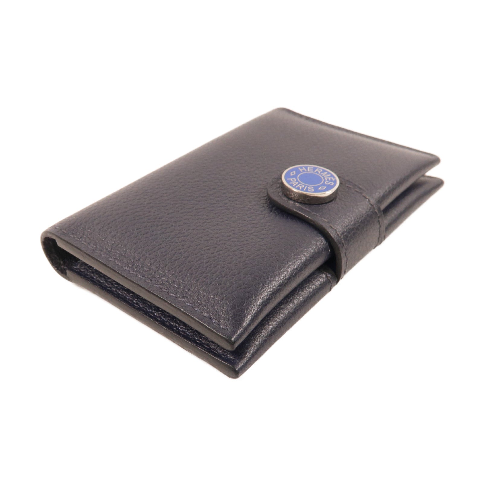 HERMES Evercolor皮革R M S Card Holder銀扣卡片套深藍色