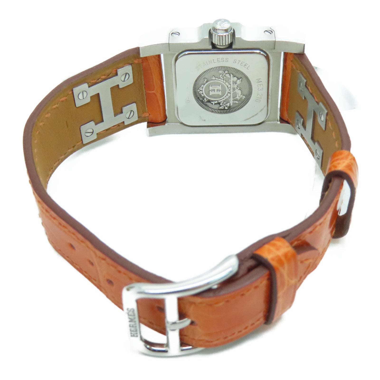 HERMES [Sharp Discount] Medor Stainless Steel/Alligator Leather Watch Quartz Movement Beige