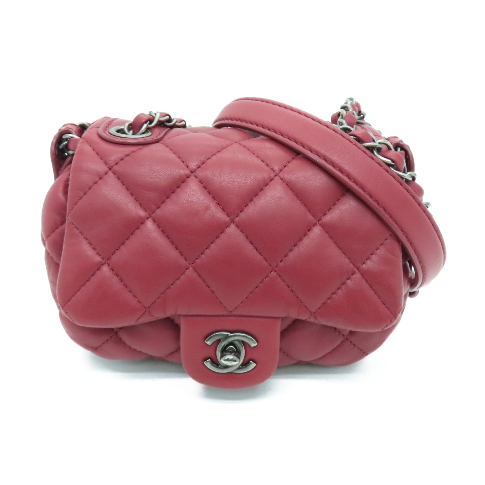 CHANEL Lingge cowhide leather Chain Shoulder Bag silver buckle chain shoulder bag red