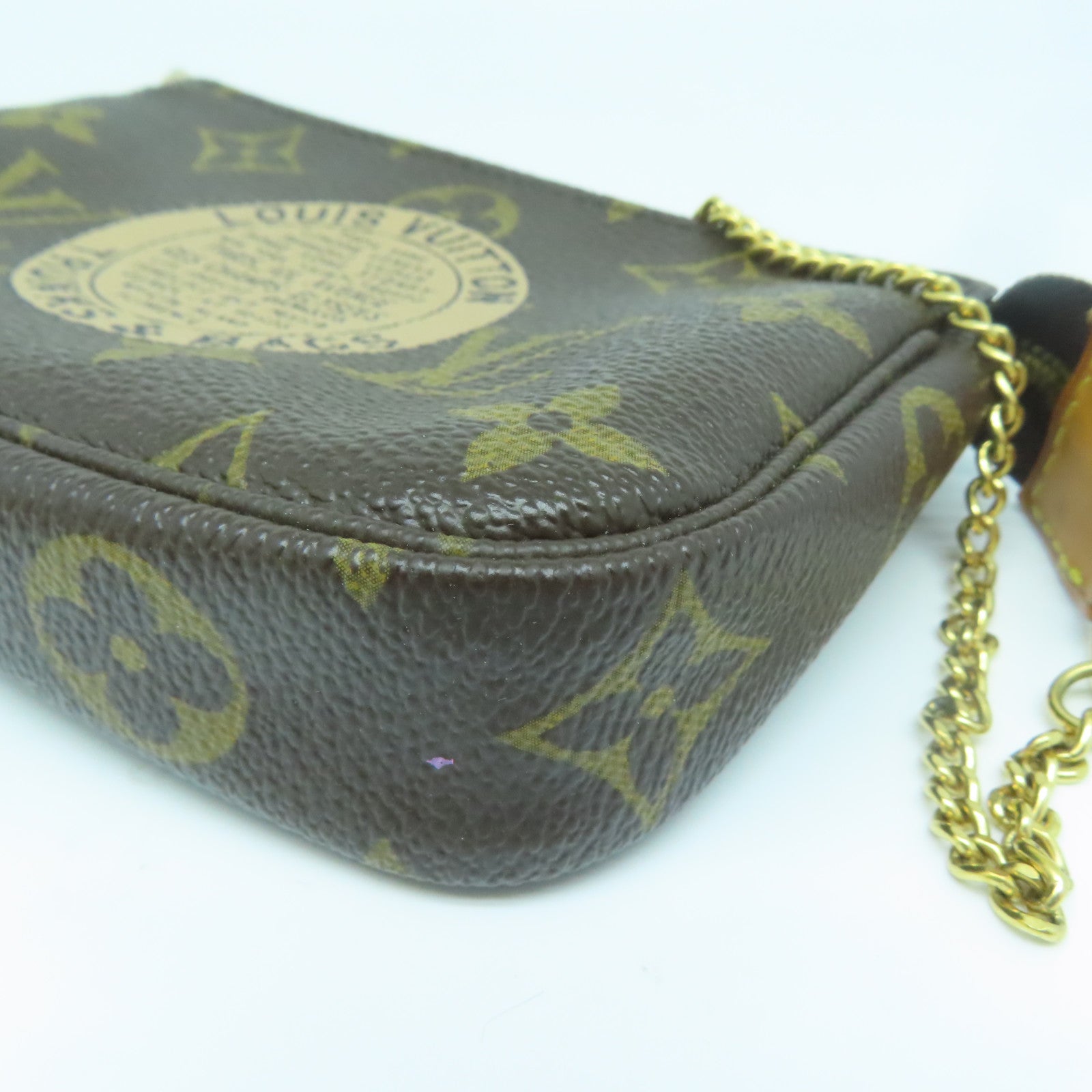 LOUIS VUITTON Monogram Pochette Accessories金扣鏈帶肩背袋啡色
