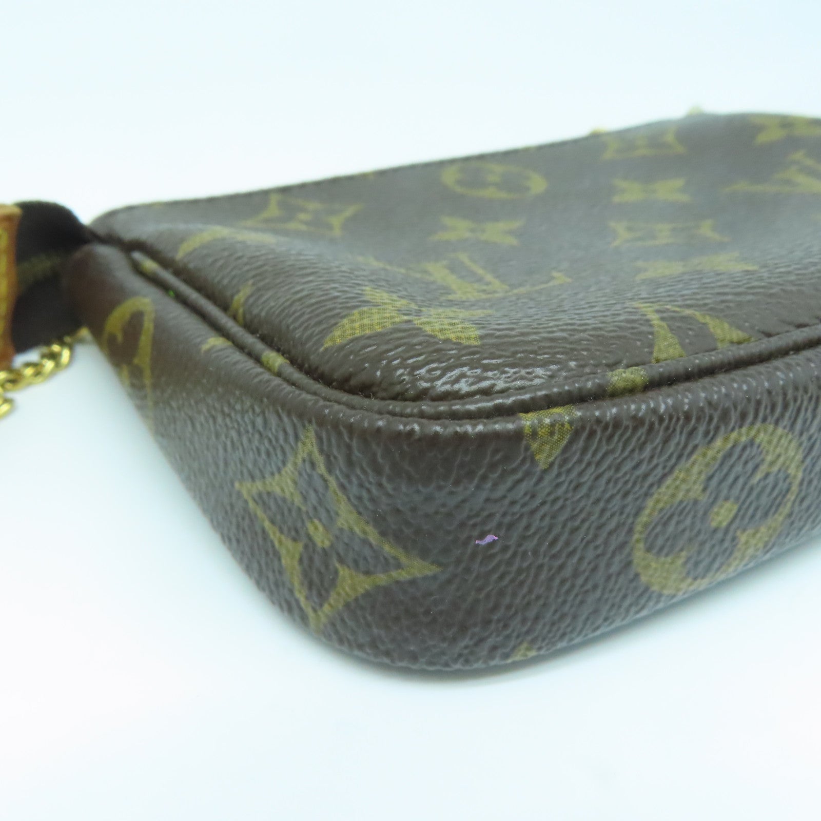 LOUIS VUITTON Monogram Pochette Accessories金扣鏈帶肩背袋啡色