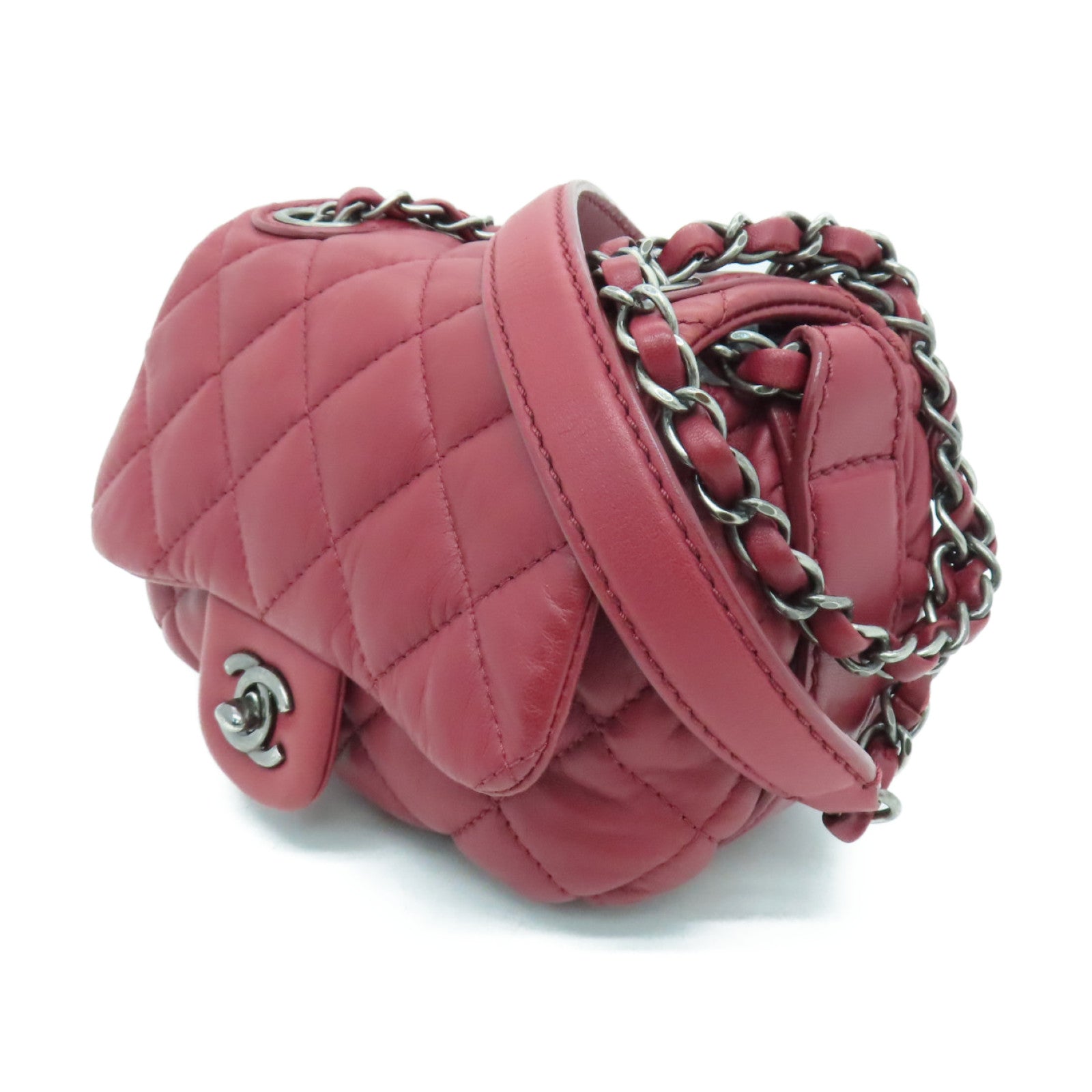 CHANEL Lingge cowhide leather Chain Shoulder Bag silver buckle chain shoulder bag red