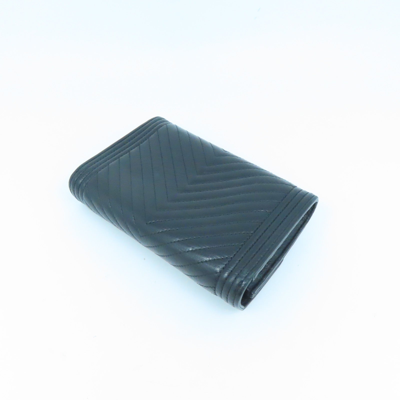 CHANEL Twill Caviar Leather Boy Chanel Wallet Silver Buckle Long Wallet Black