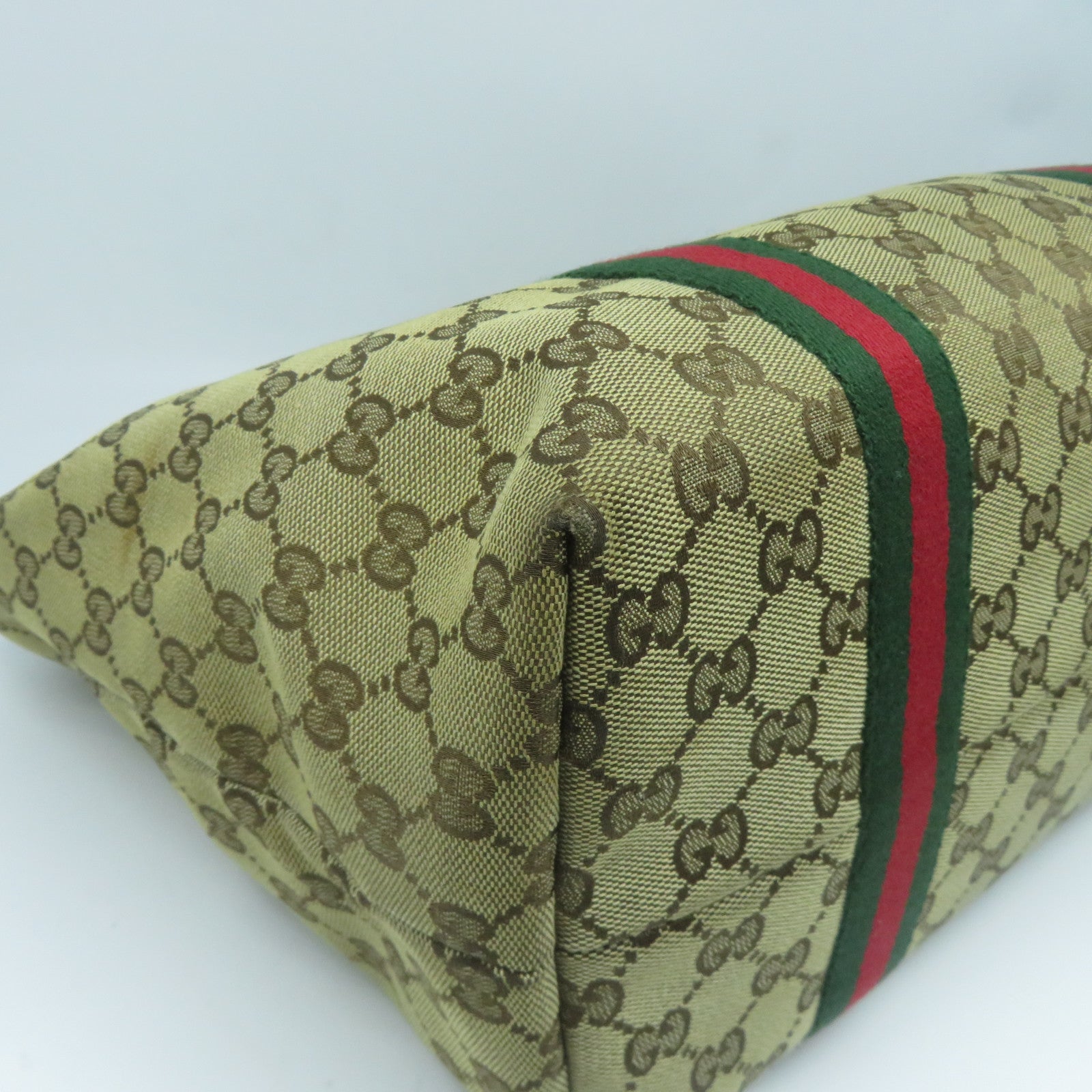 GUCCI 帆布Tote Bag金扣手挽袋白色/啡色