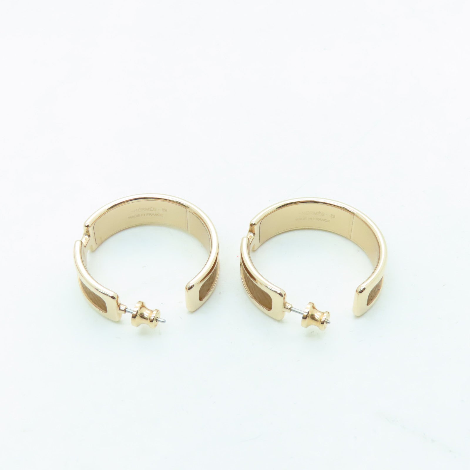 HERMES Epsom Leather/Metal Olympe Earring Gold Buckle Brown/Gold