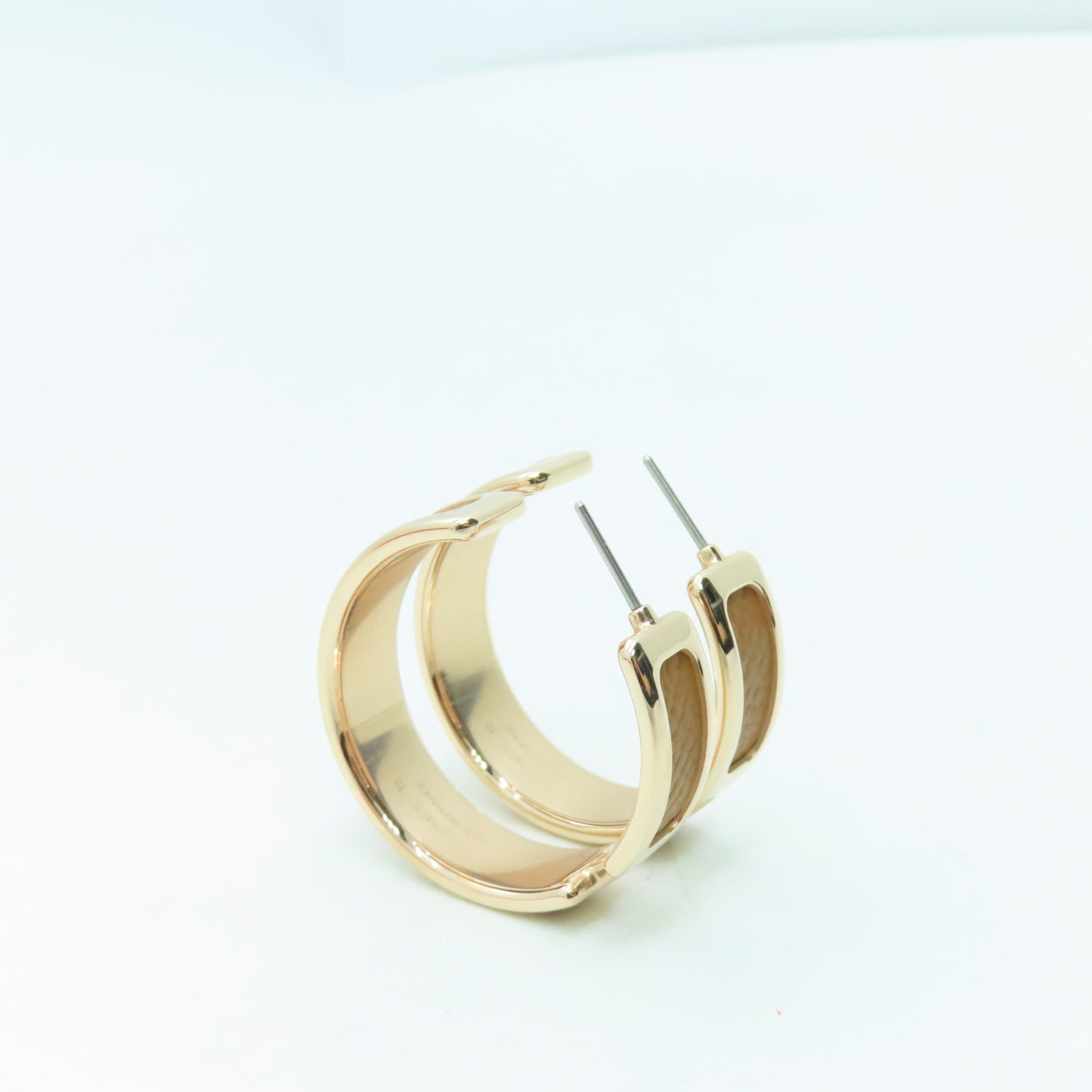 HERMES Epsom Leather/Metal Olympe Earring Gold Buckle Brown/Gold
