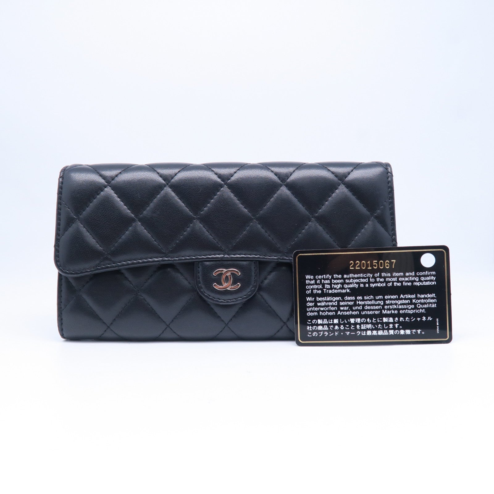 CHANEL 菱格羊皮皮革Long Wallet銀扣長錢包黑色