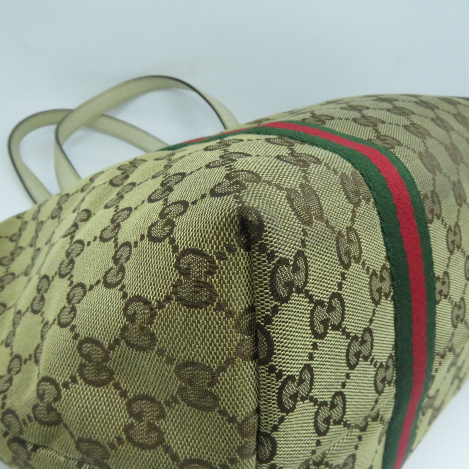 GUCCI 帆布Tote Bag金扣手挽袋白色/啡色