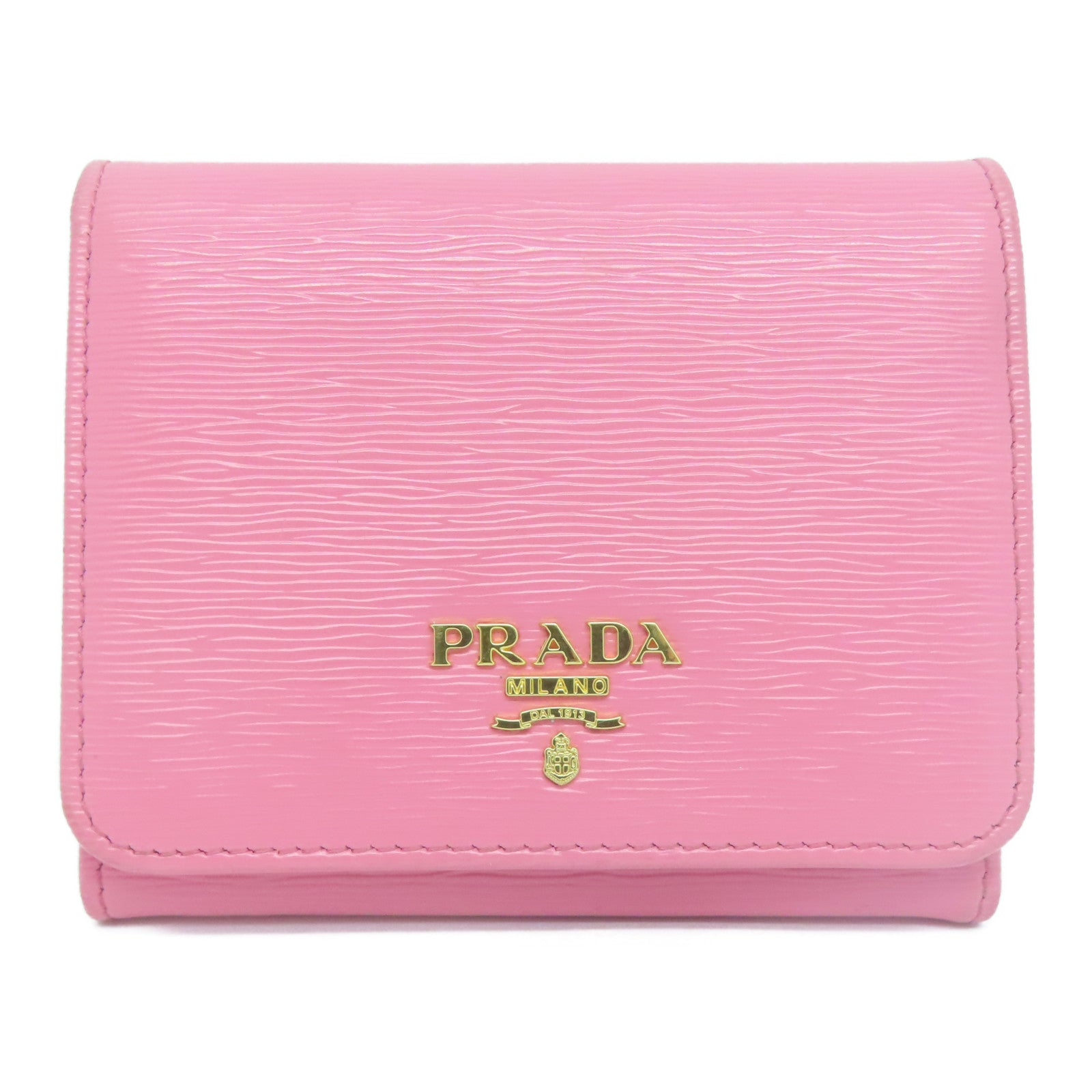 PRADA Saffiano皮革Wallet金扣錢包粉紅色