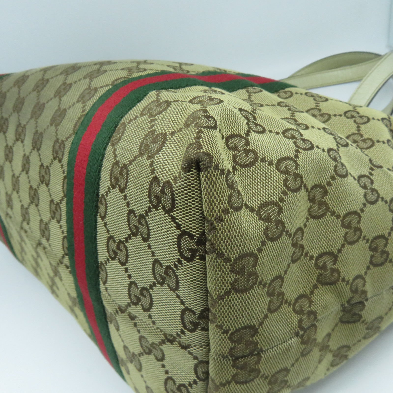 GUCCI 帆布Tote Bag金扣手挽袋白色/啡色