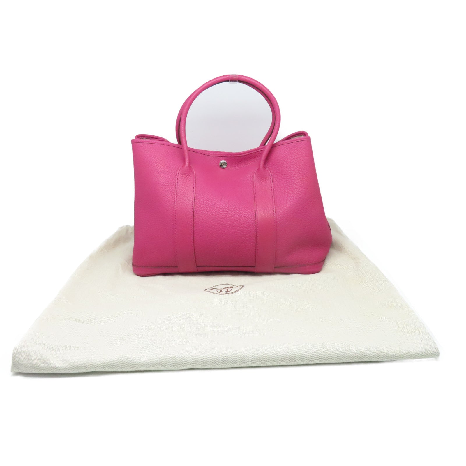 HERMES Country皮革GardenParty PM銀扣手挽袋桃紫色