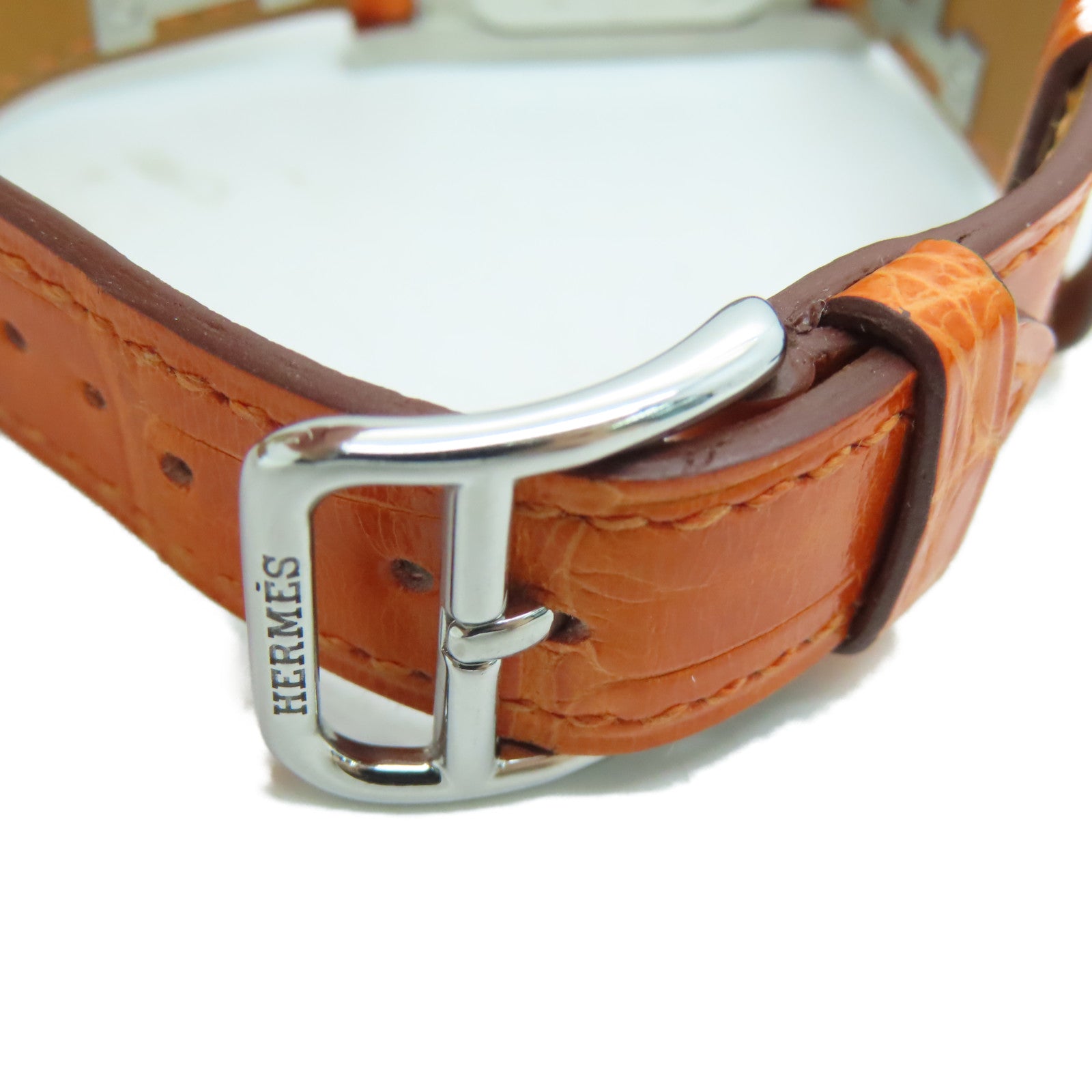 HERMES [Sharp Discount] Medor Stainless Steel/Alligator Leather Watch Quartz Movement Beige