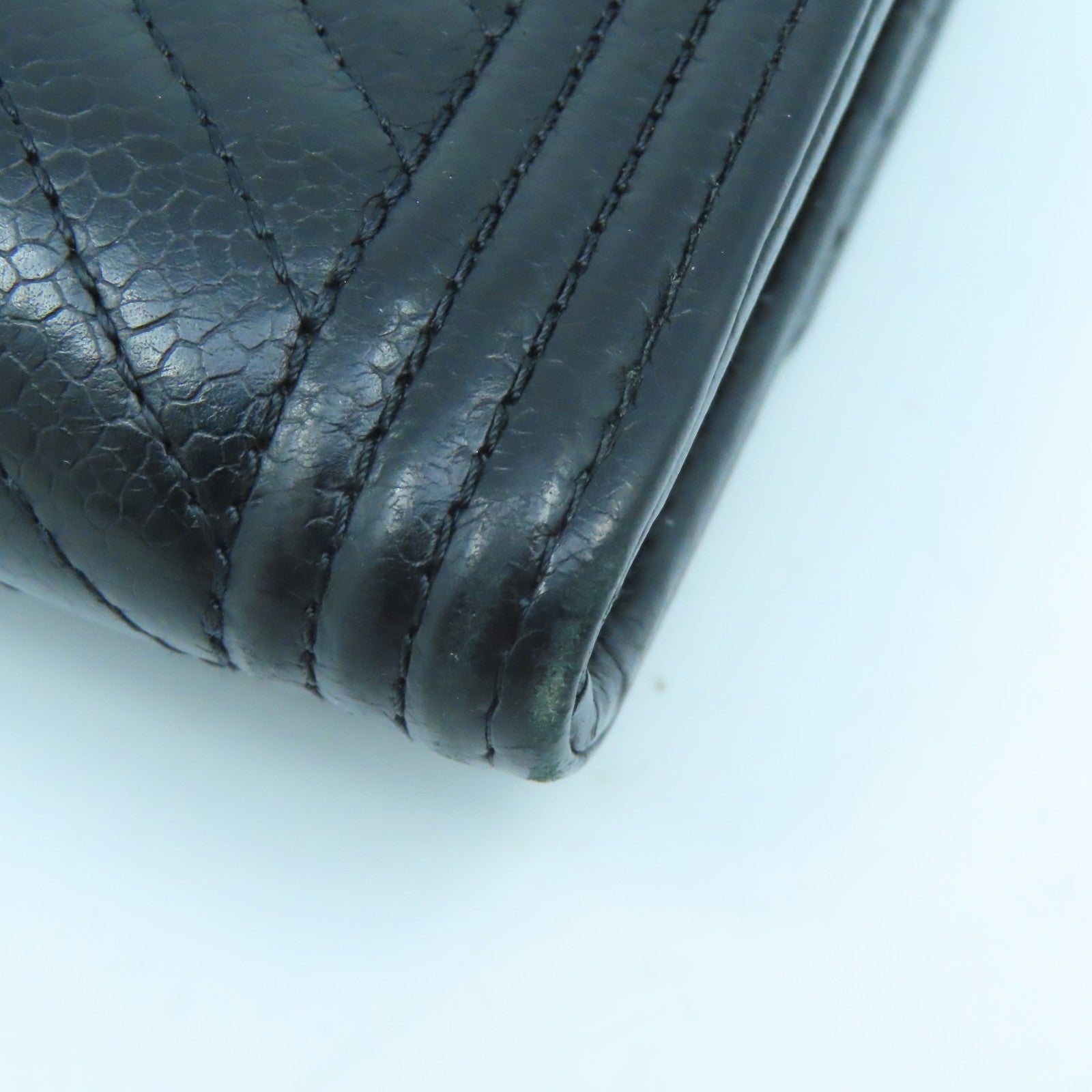 CHANEL Twill Caviar Leather Boy Chanel Wallet Silver Buckle Long Wallet Black